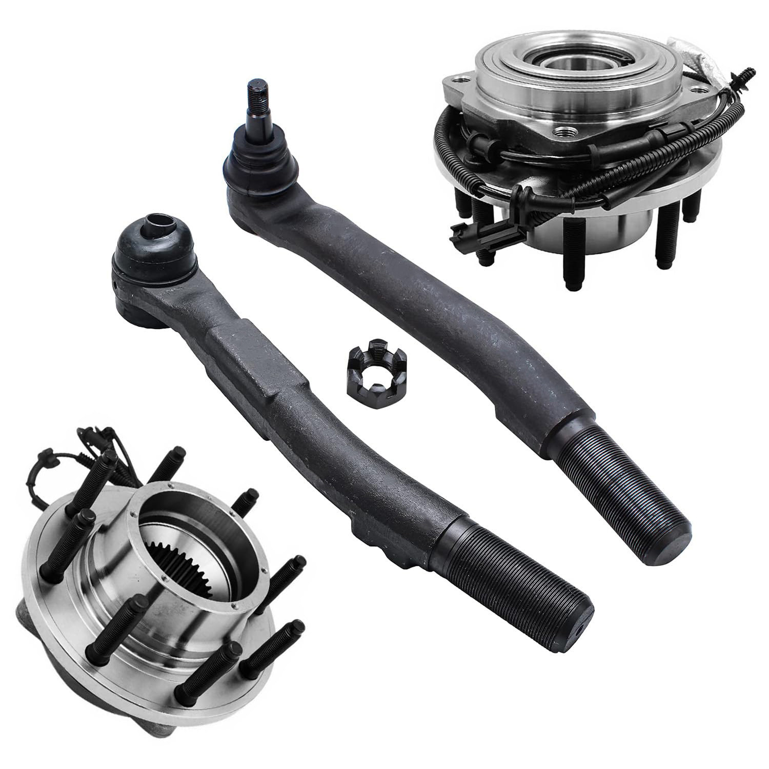 4pc Front Wheel Hub and Bearings Outer Tie Rods Suspension Kit