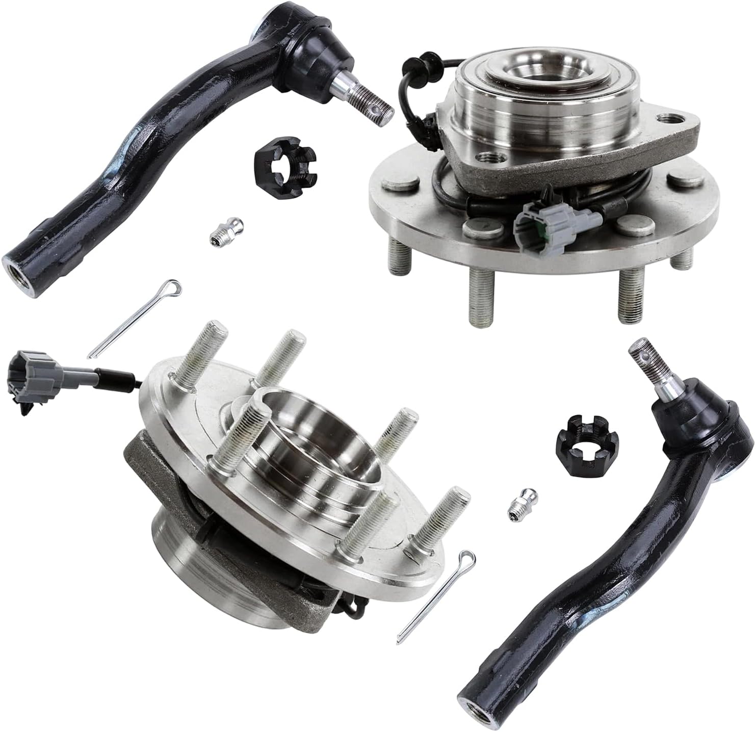 4pc Front Wheel Hub and Bearings Outer Tie Rods Suspension Kit
