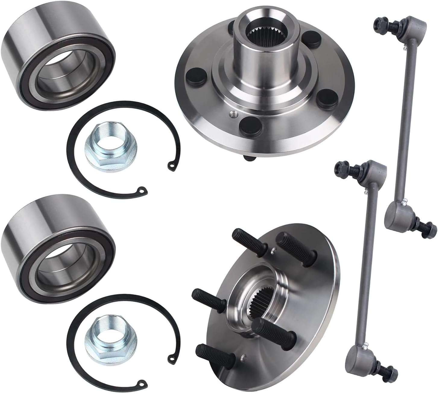 4pc Front Wheel Hub and Bearings Sway Bar Links Suspension Kit