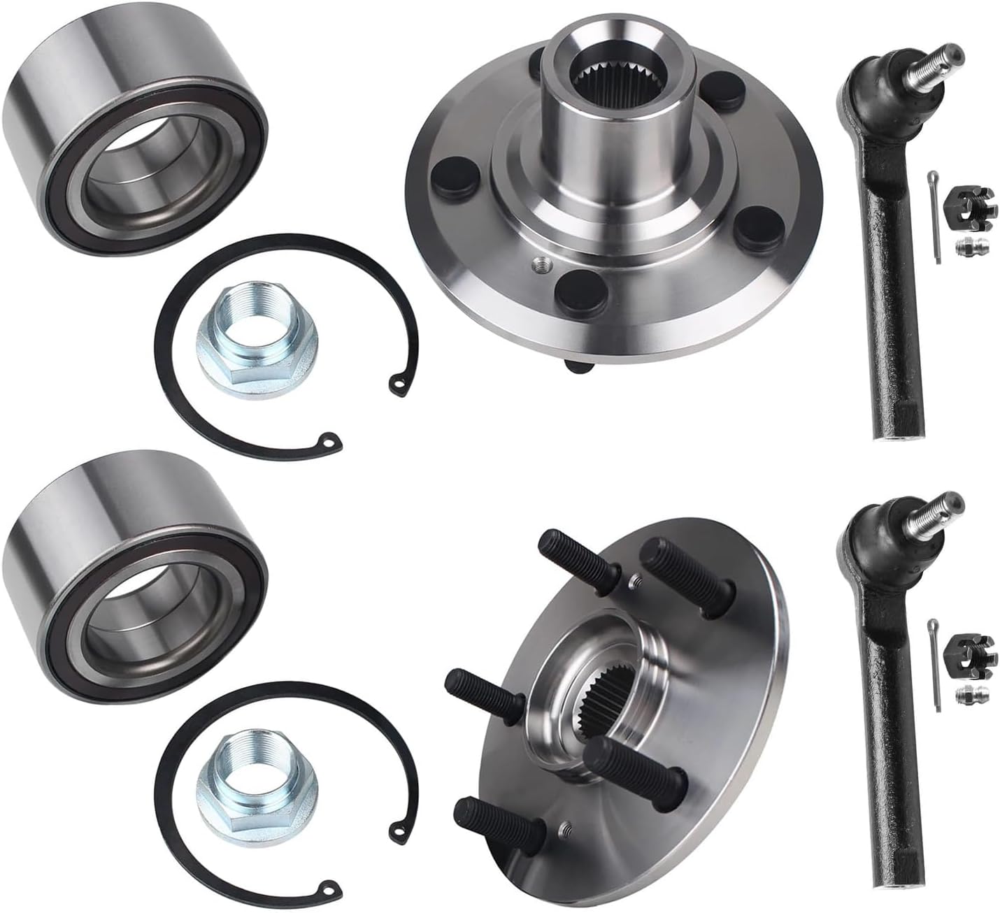 4pc Front Wheel Hub and Bearings Outer Tie Rods Suspension Kit
