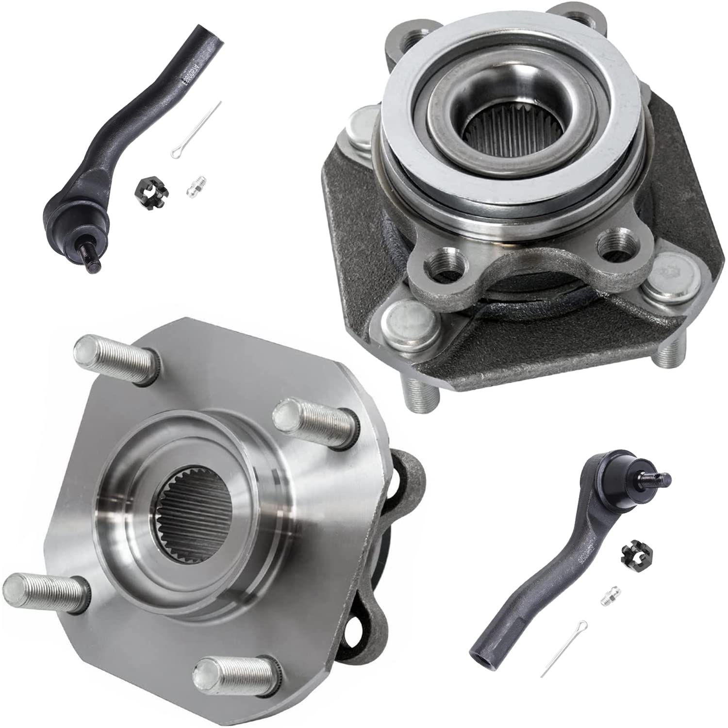 4pc Front Wheel Hub and Bearings Outer Tie Rods Suspension Kit