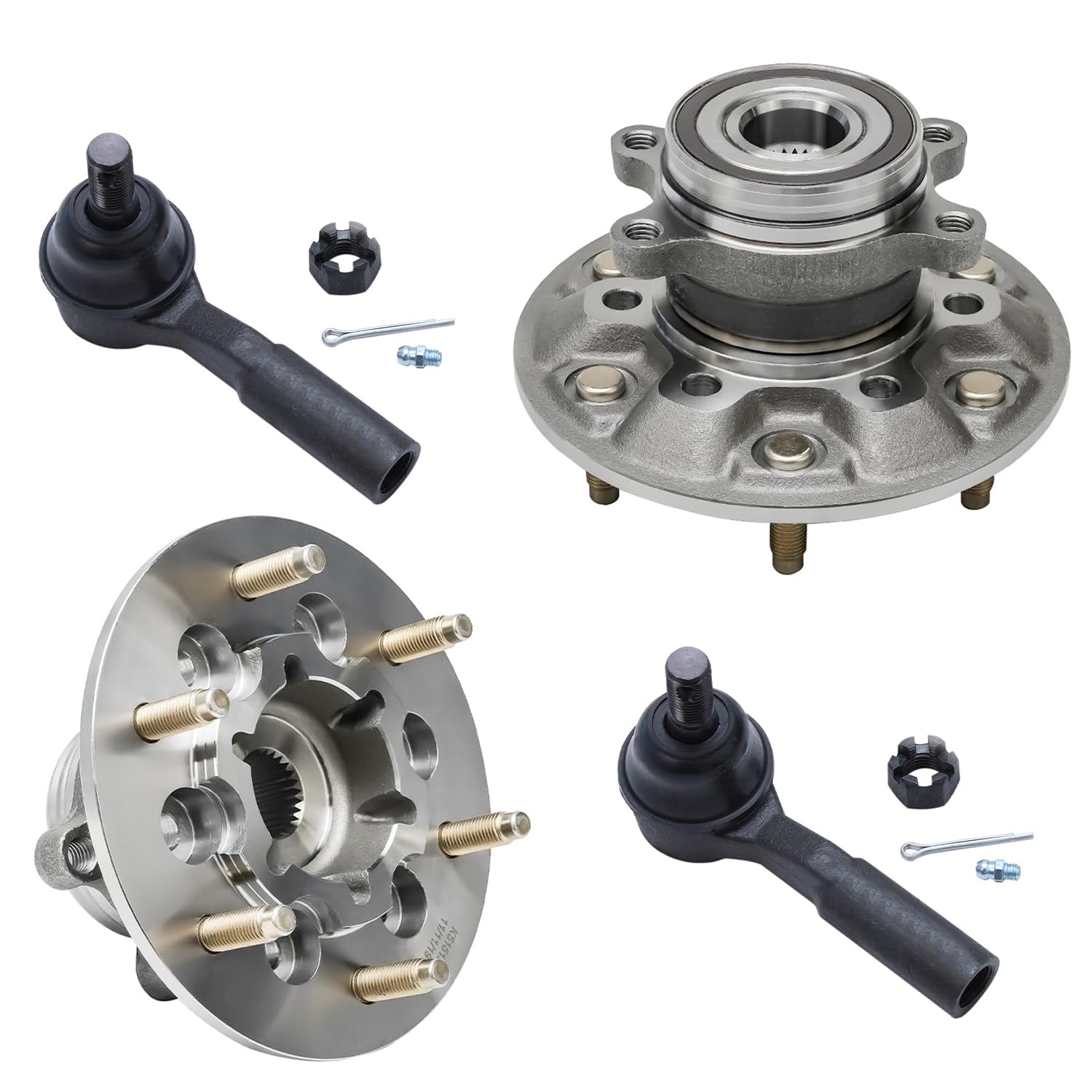 4pc Front Wheel Hub and Bearings Outer Tie Rods Suspension Kit