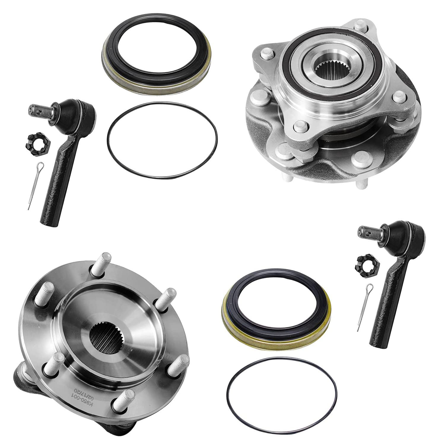 4pc Front Wheel Hub and Bearings Outer Tie Rods Suspension Kit