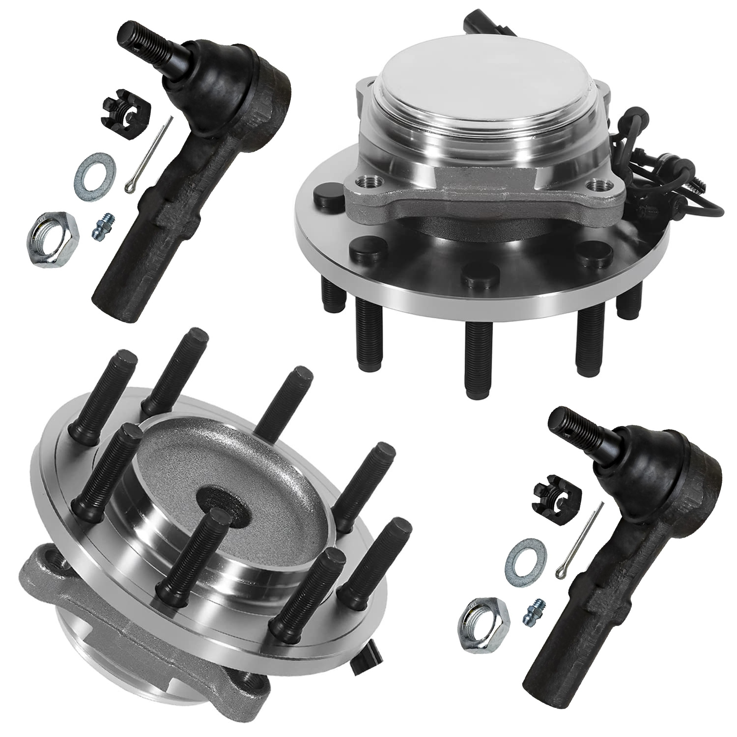 4pc Front Wheel Hub and Bearings Outer Tie Rods Suspension Kit