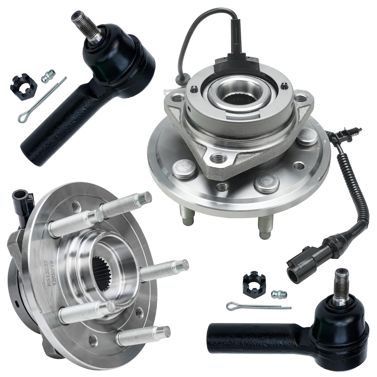 4pc Front Wheel Hub and Bearings Outer Tie Rods Suspension Kit