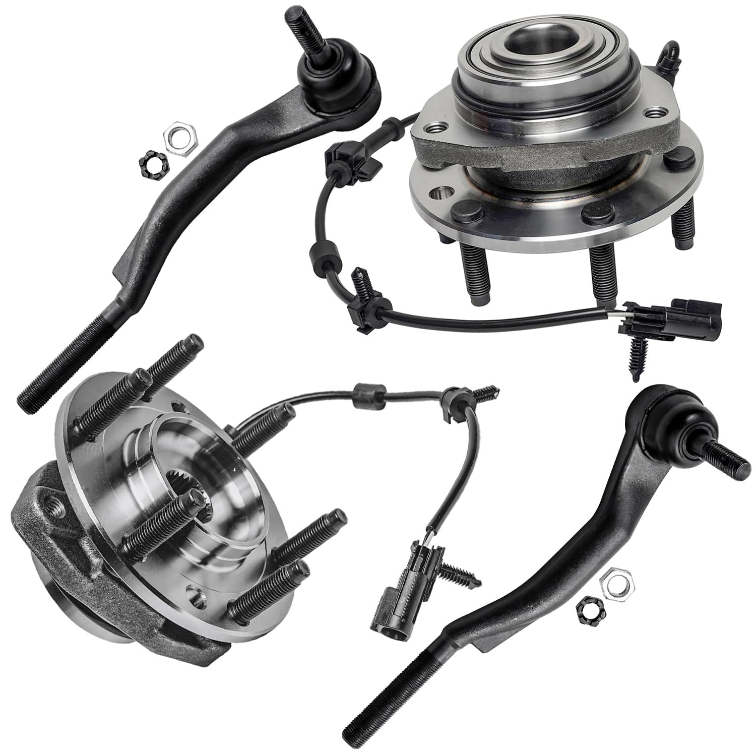 4pc Front Wheel Hub and Bearings Outer Tie Rods Suspension Kit