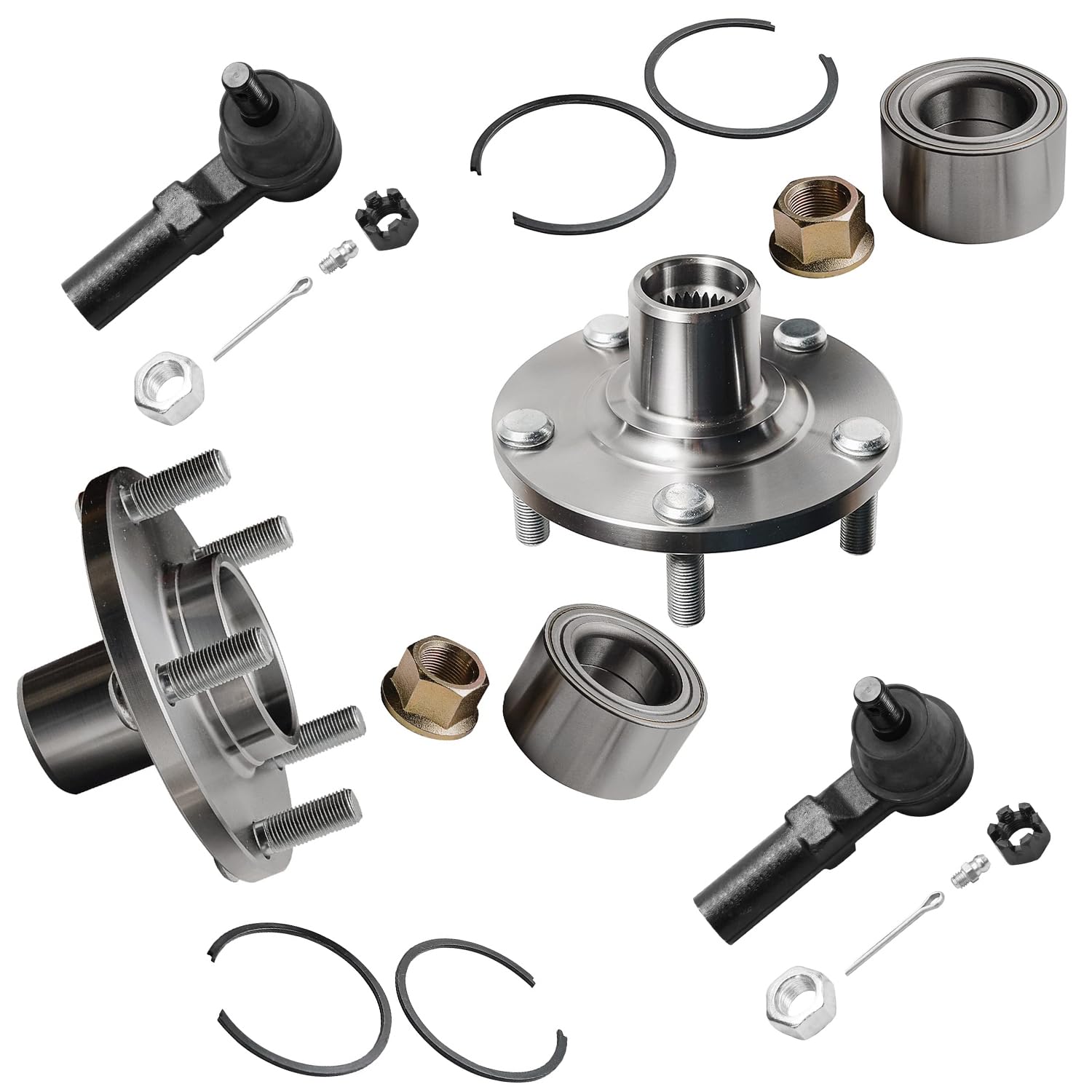 4pc Front Wheel Hub and Bearings Outer Tie Rods Suspension Kit