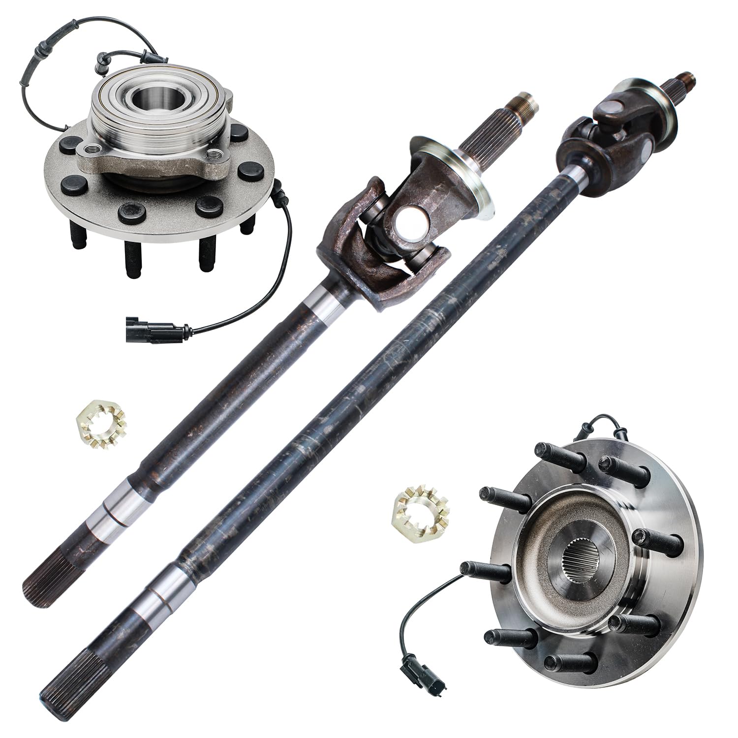 4pc Front U-Joint Axles Wheel Hub and Bearings Kit
