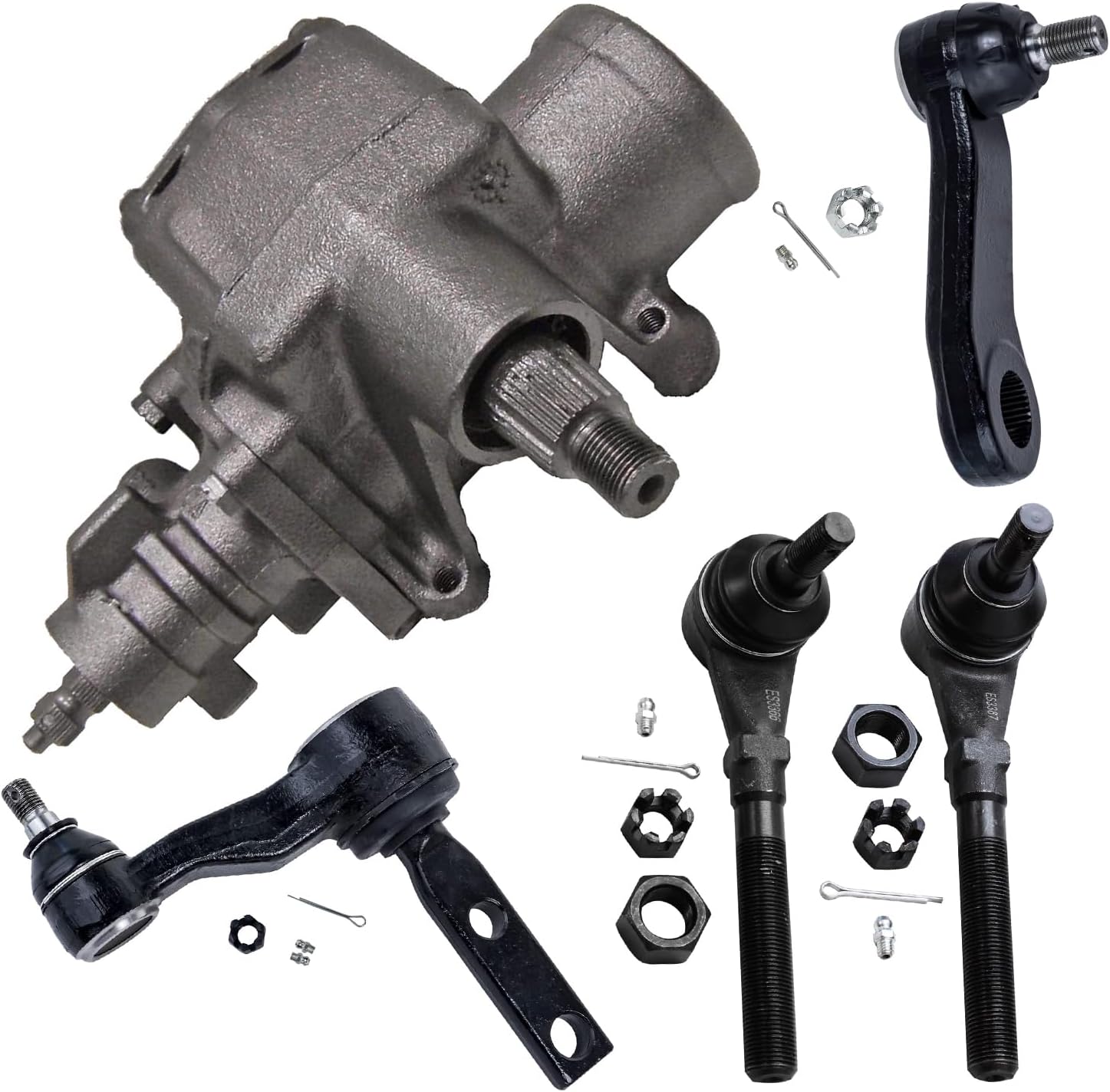 5pc Gear Box Pitman & Idler Arms Outer Tie Rods Suspension Kit