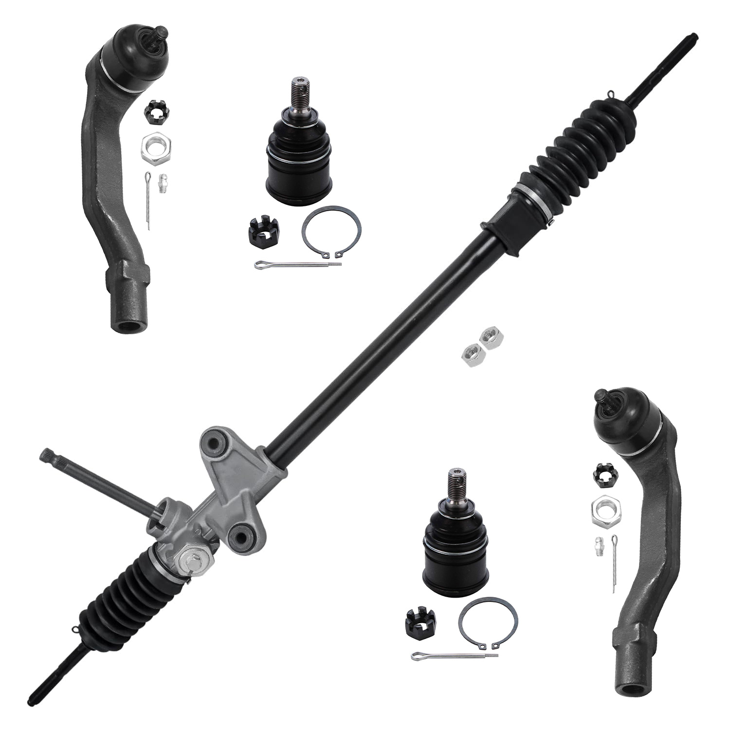 5pc Steering Rack and Pinion Outer Tie Rods Suspension Kit
