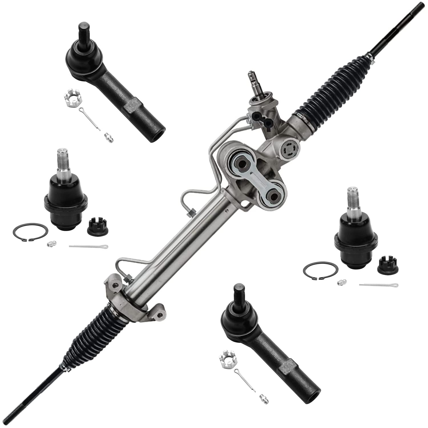 5pc Front Power Steering Rack and Pinion Outer Tie Rods Suspension Kit