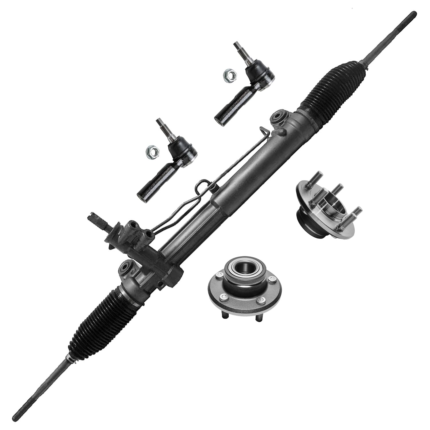 5pc Front Power Steering Rack and Pinion Wheel Hub and Bearings Suspension Kit