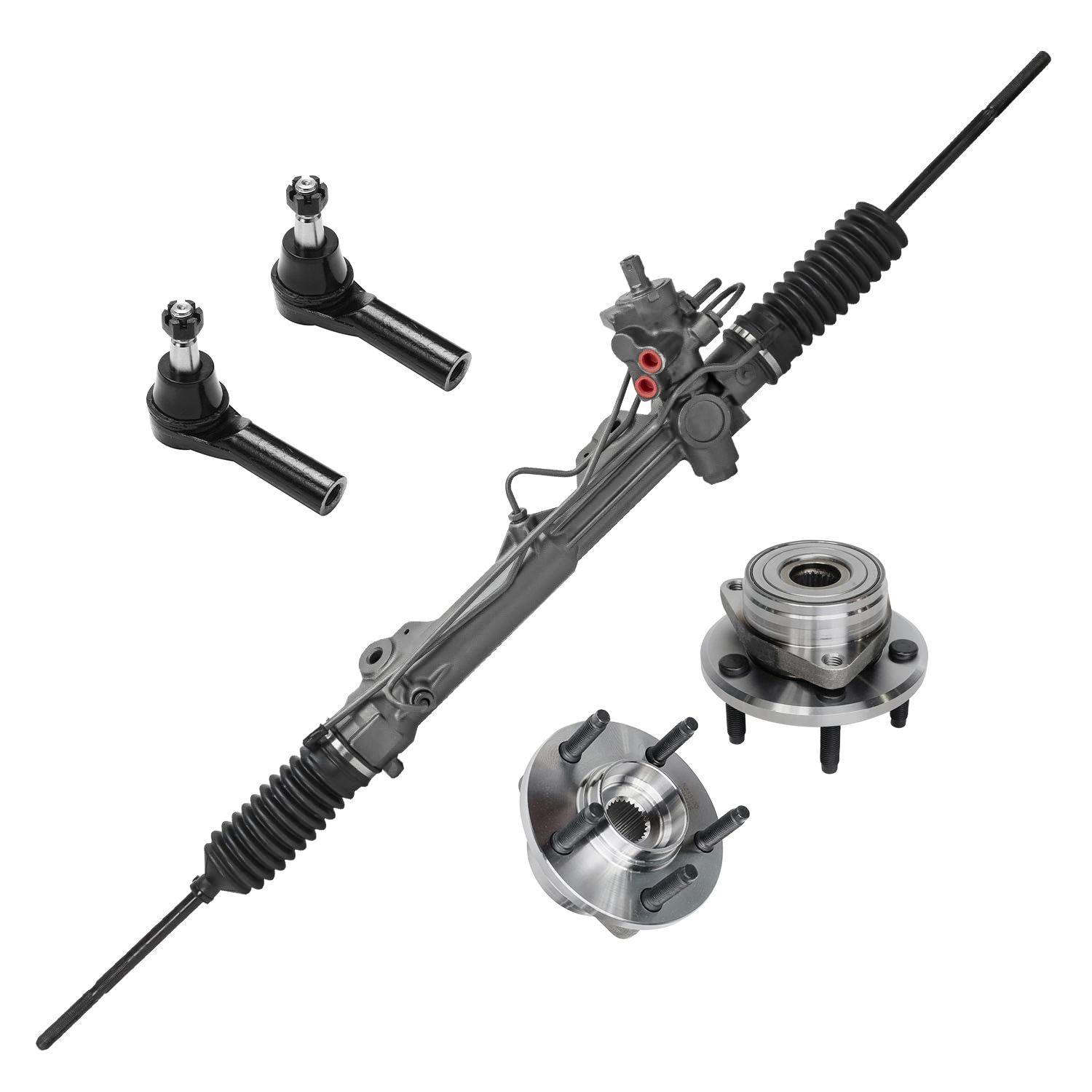 5pc Power Steering Rack and Pinion Wheel Hub and Bearings Suspension Kit