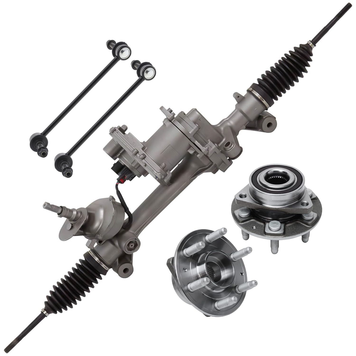 5pc Power Steering Rack and Pinion Wheel Hub and Bearings Suspension Kit