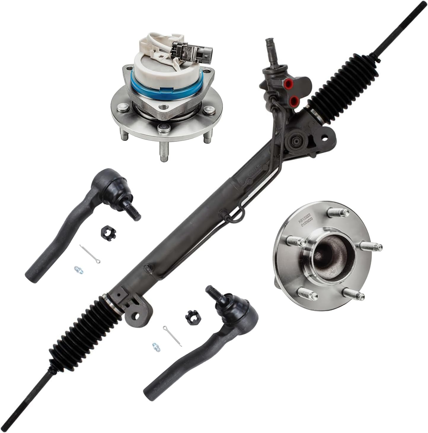 5pc Power Steering Rack and Pinion Wheel Hub and Bearings Suspension Kit