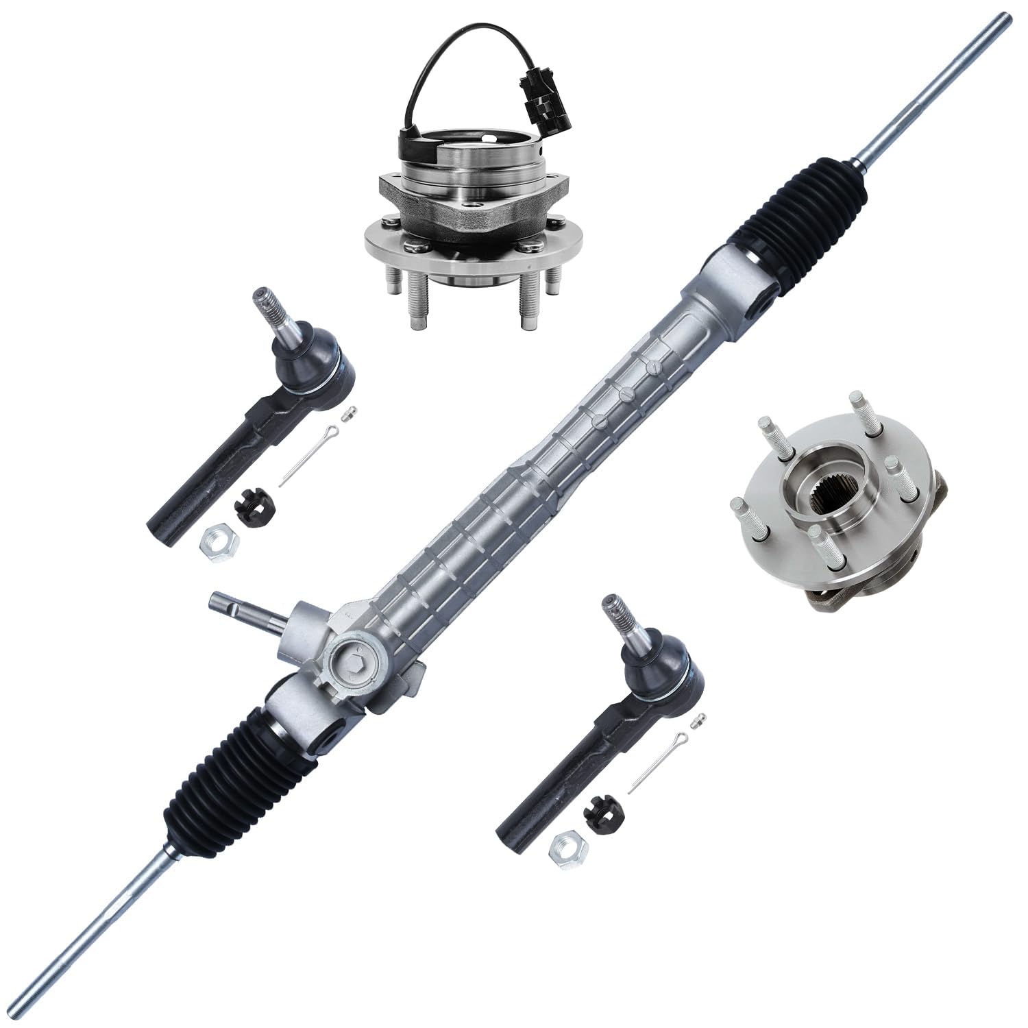 5pc Power Steering Rack and Pinion Wheel Hub and Bearings Suspension Kit