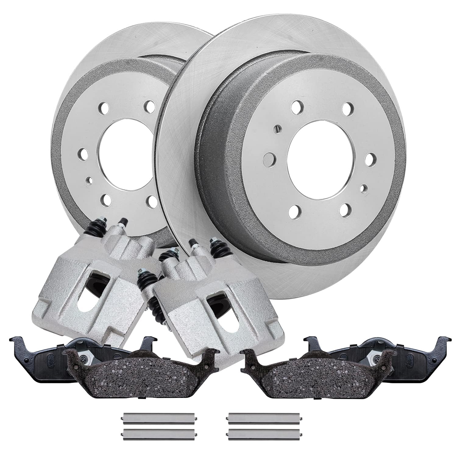 6pc Rear Disc Rotors Calipers Ceramic Brake Pads Kit