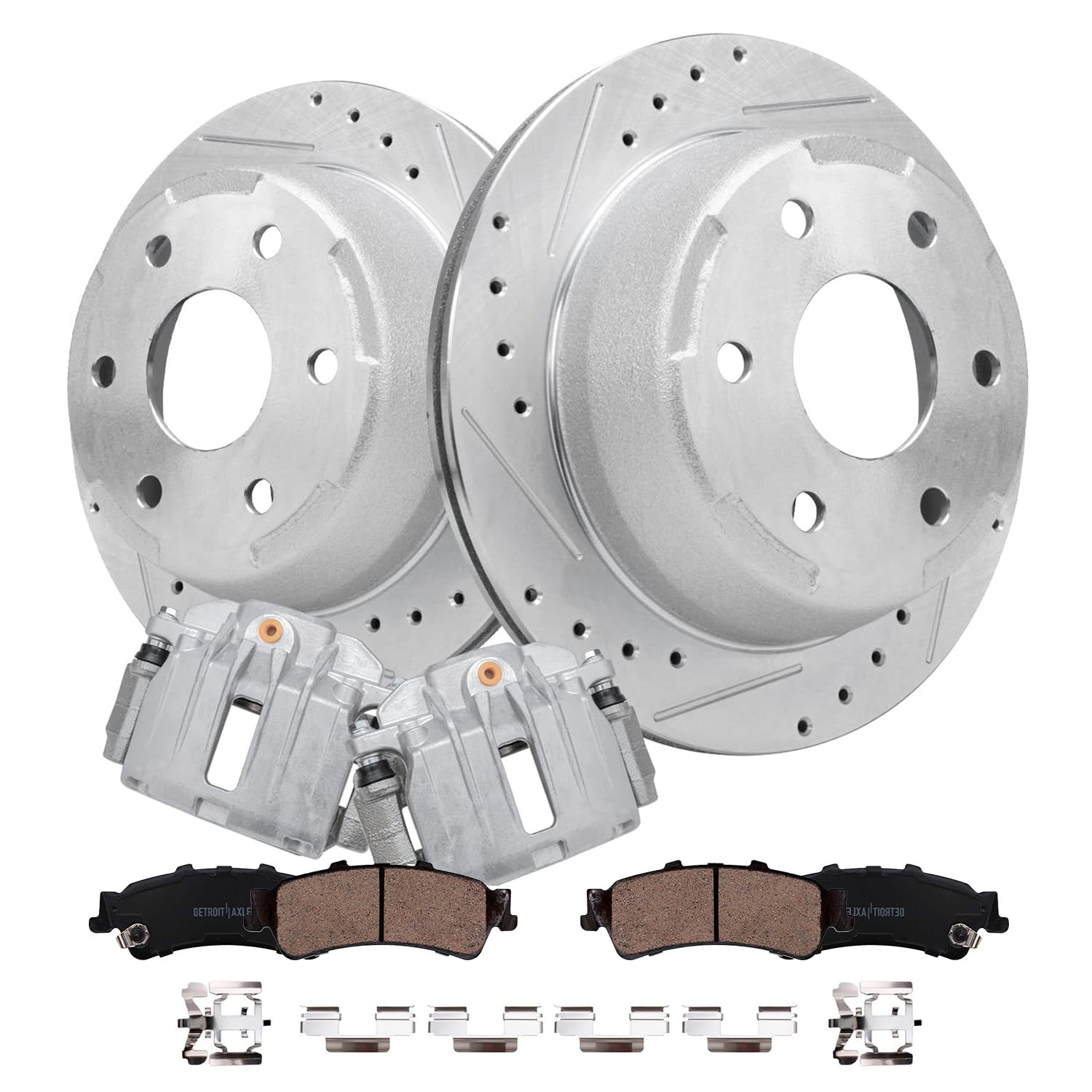 6pc Rear Drilled Slotted Rotors Calipers Ceramic Brake Pads Kit