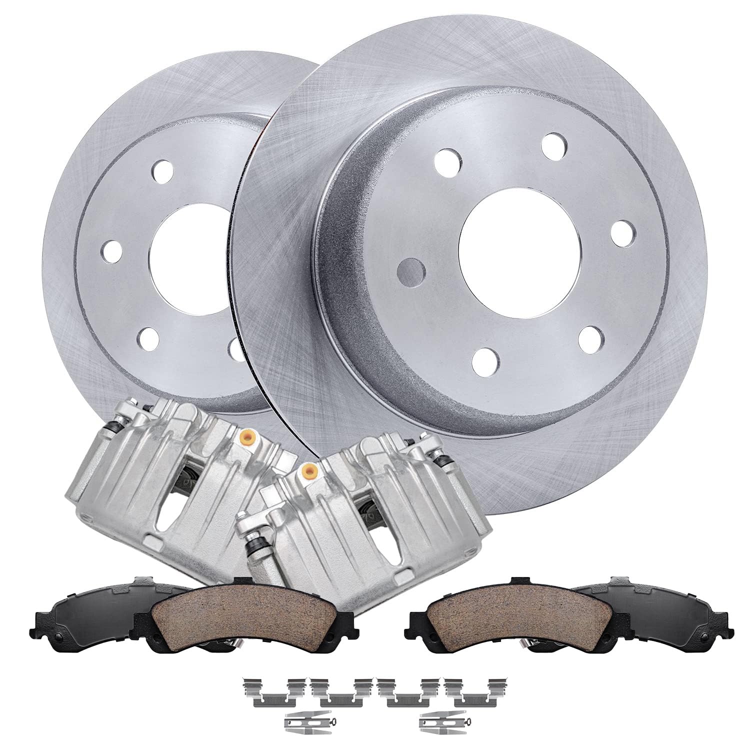 6pc Rear Disc Rotors Calipers Ceramic Brake Pads Kit