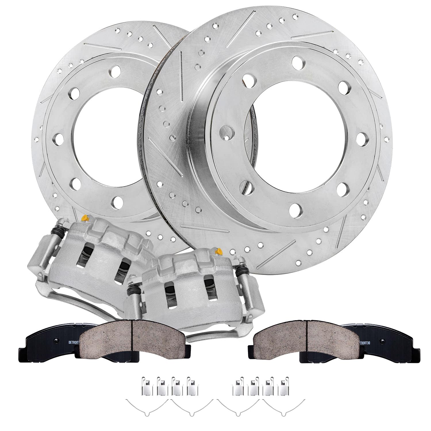 6pc Front Drilled Slotted Rotors Calipers Ceramic Brake Pads Kit