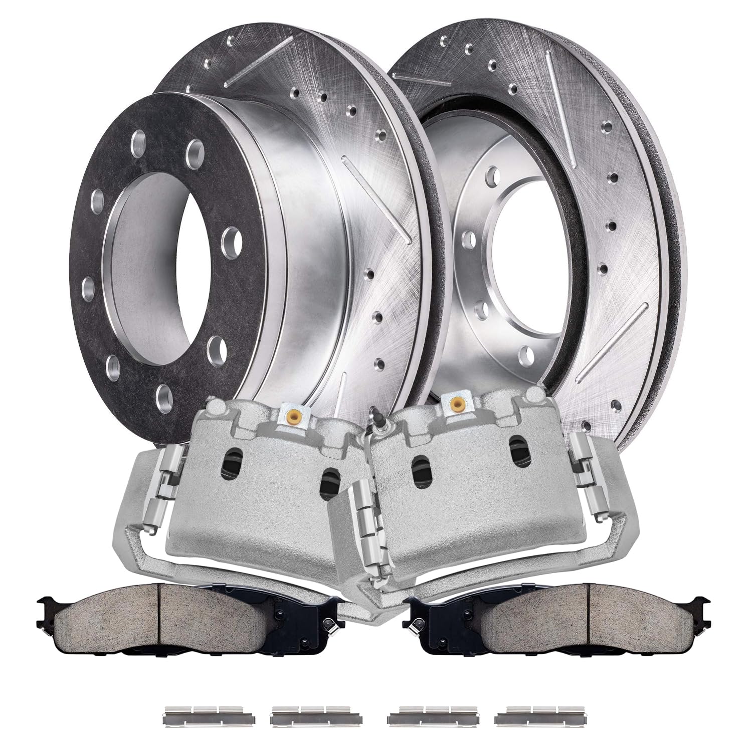 6pc Front Drilled Slotted Rotors Calipers Ceramic Brake Pads Kit