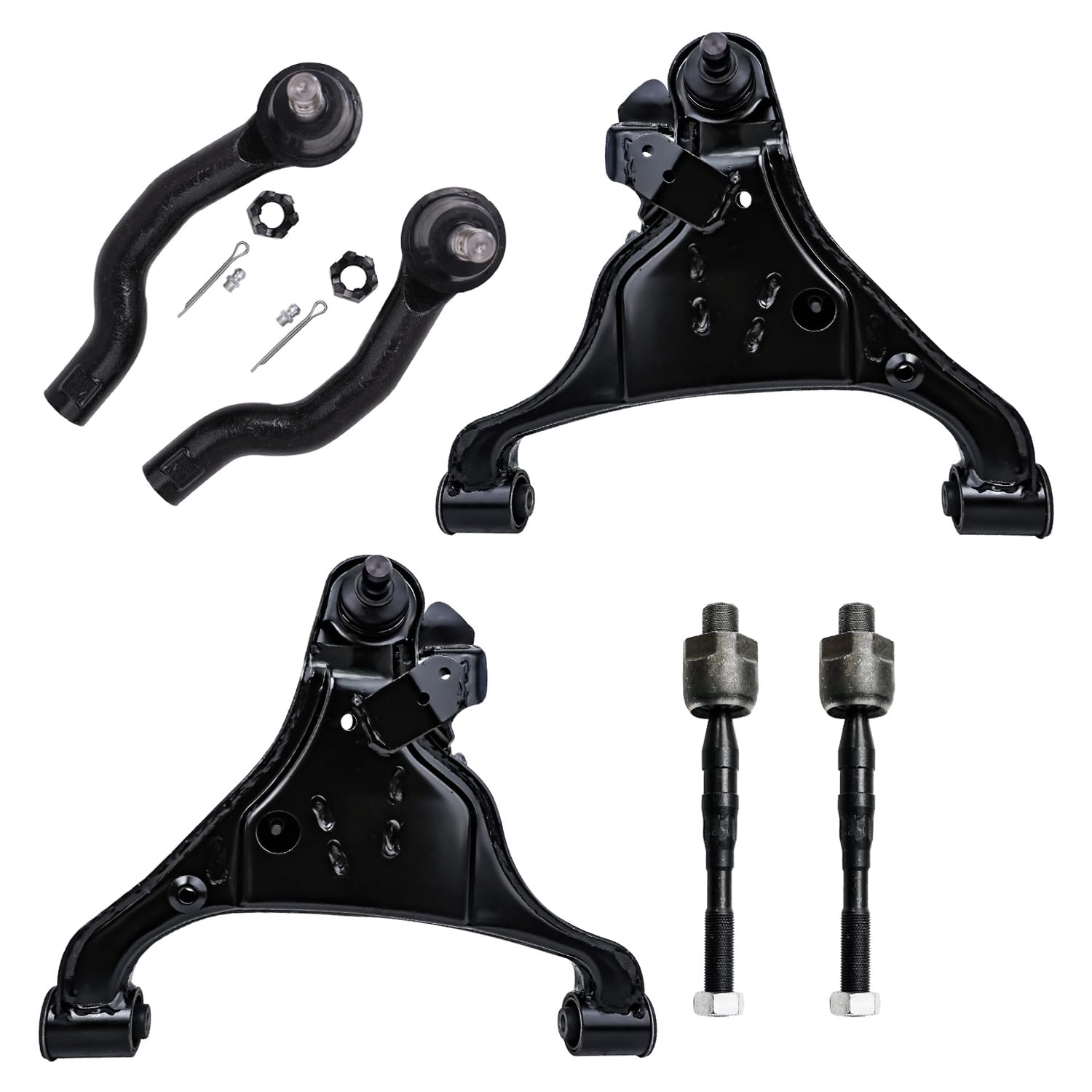 6pc Front Lower Control Arms Inner Outer Tie Rods Suspension Kit