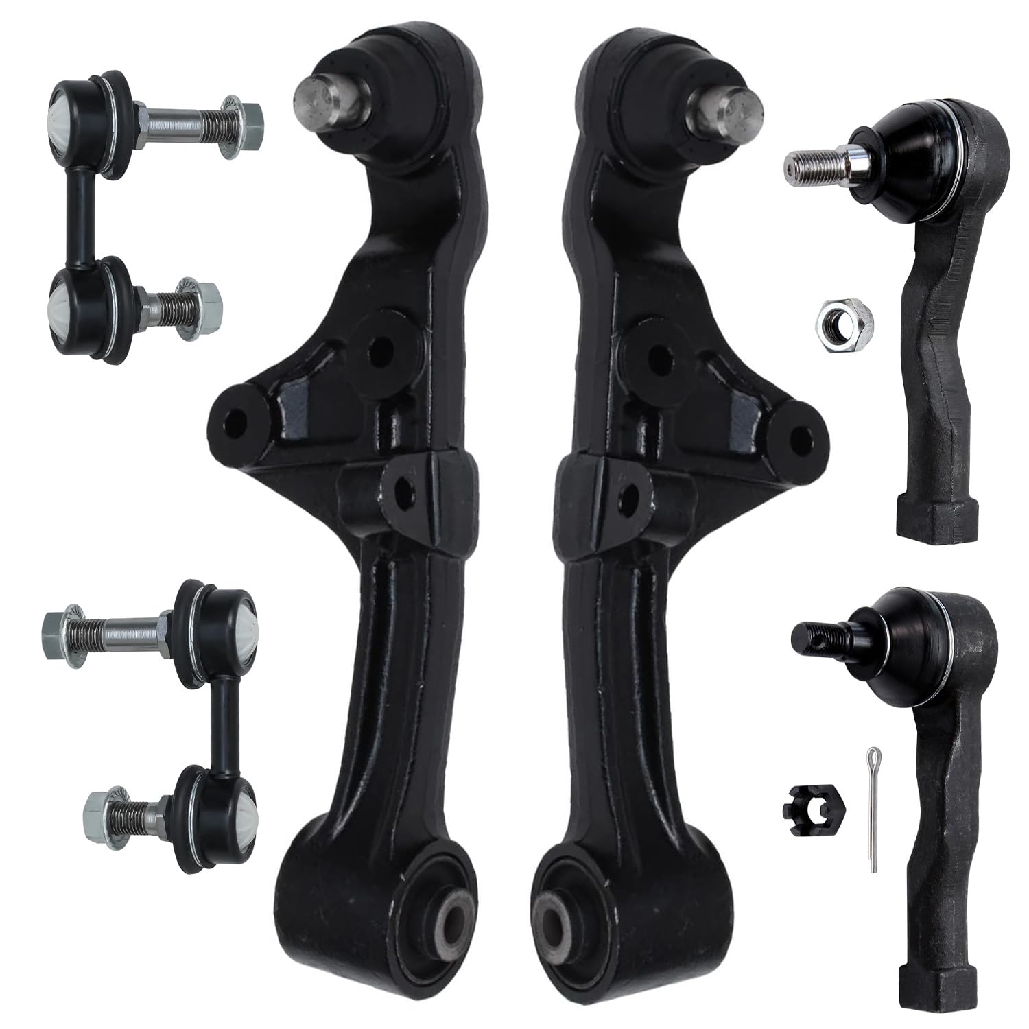 6pc Front Lower Control Arms Sway Bar Links Outer Tie Rods Suspension Kit