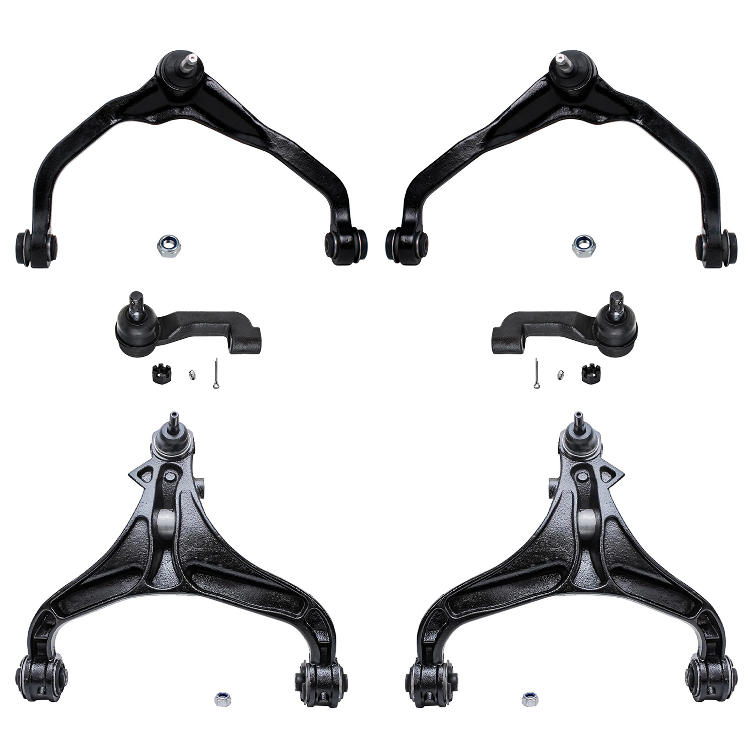 6pc Front Upper Lower Control Arms Outer Tie Rods Suspension Kit