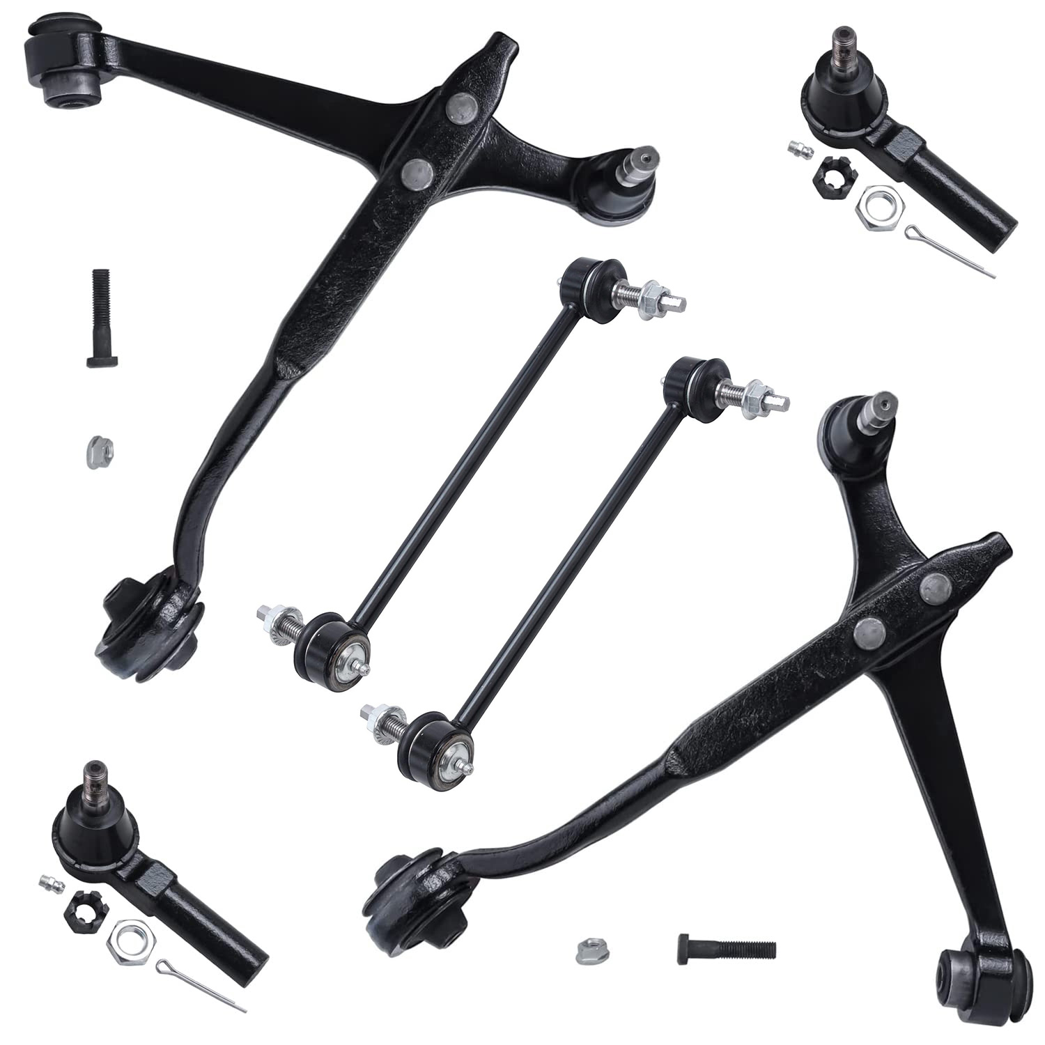 6pc Front Lower Control Arms Outer Tie Rods Sway Bar Links Suspension Kit