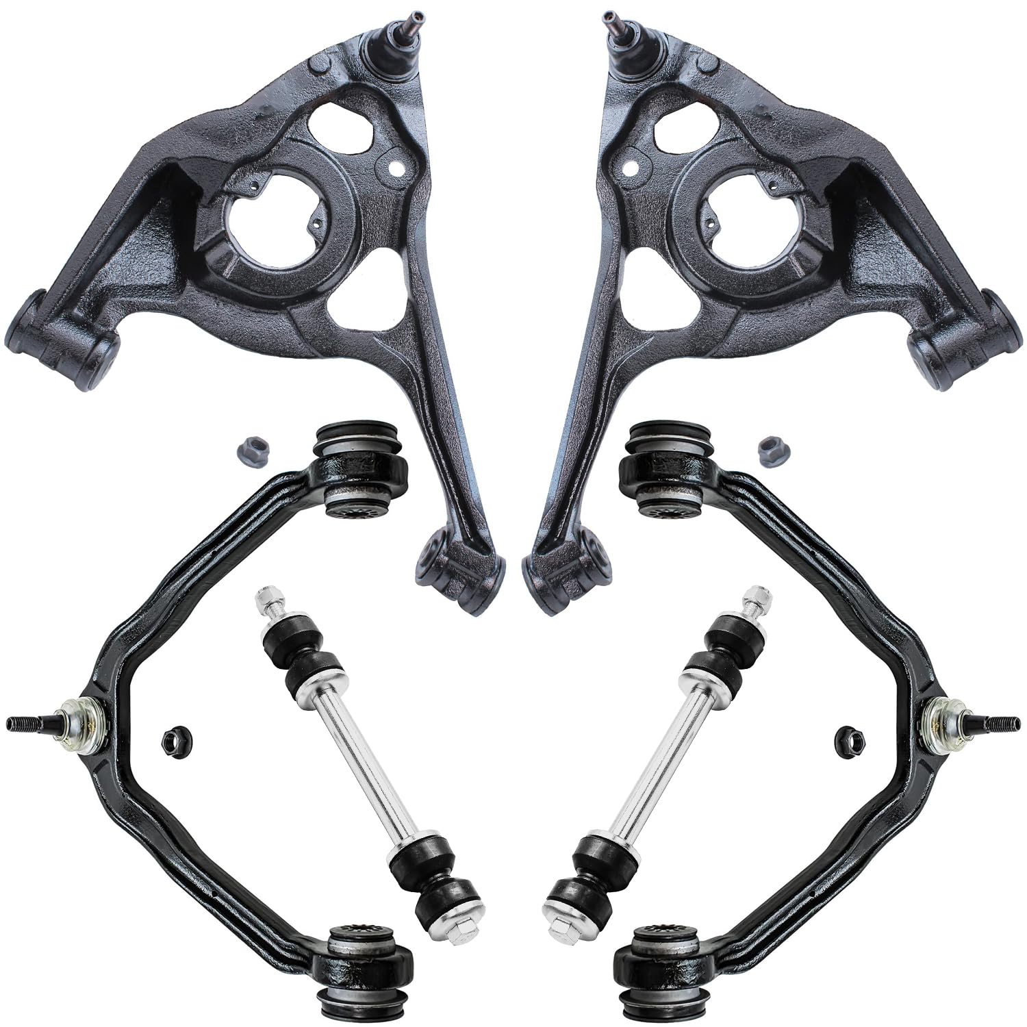 6pc Front Upper & Lower Control Arms Sway Bar Links Suspension Kit