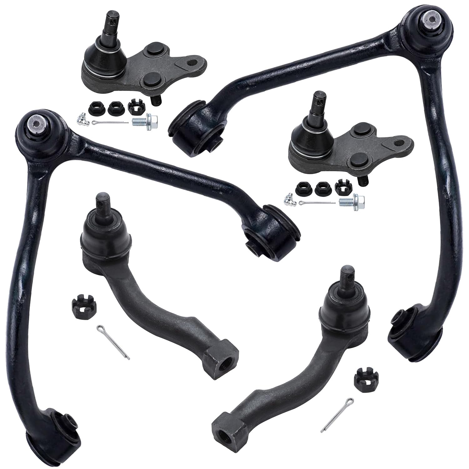 6pc Front Upper Control Arms Ball Joints Tie Rods Suspension Kit