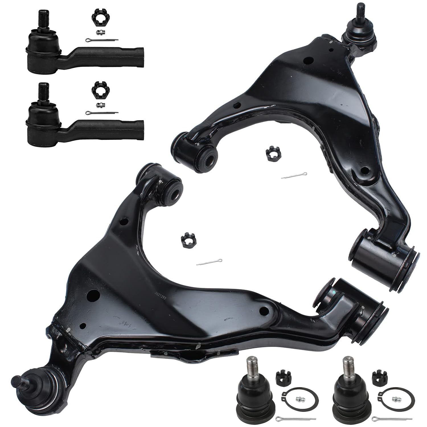 6pc Front Lower Control Arms Upper Ball Joints Outer Tie Rods Suspension Kit
