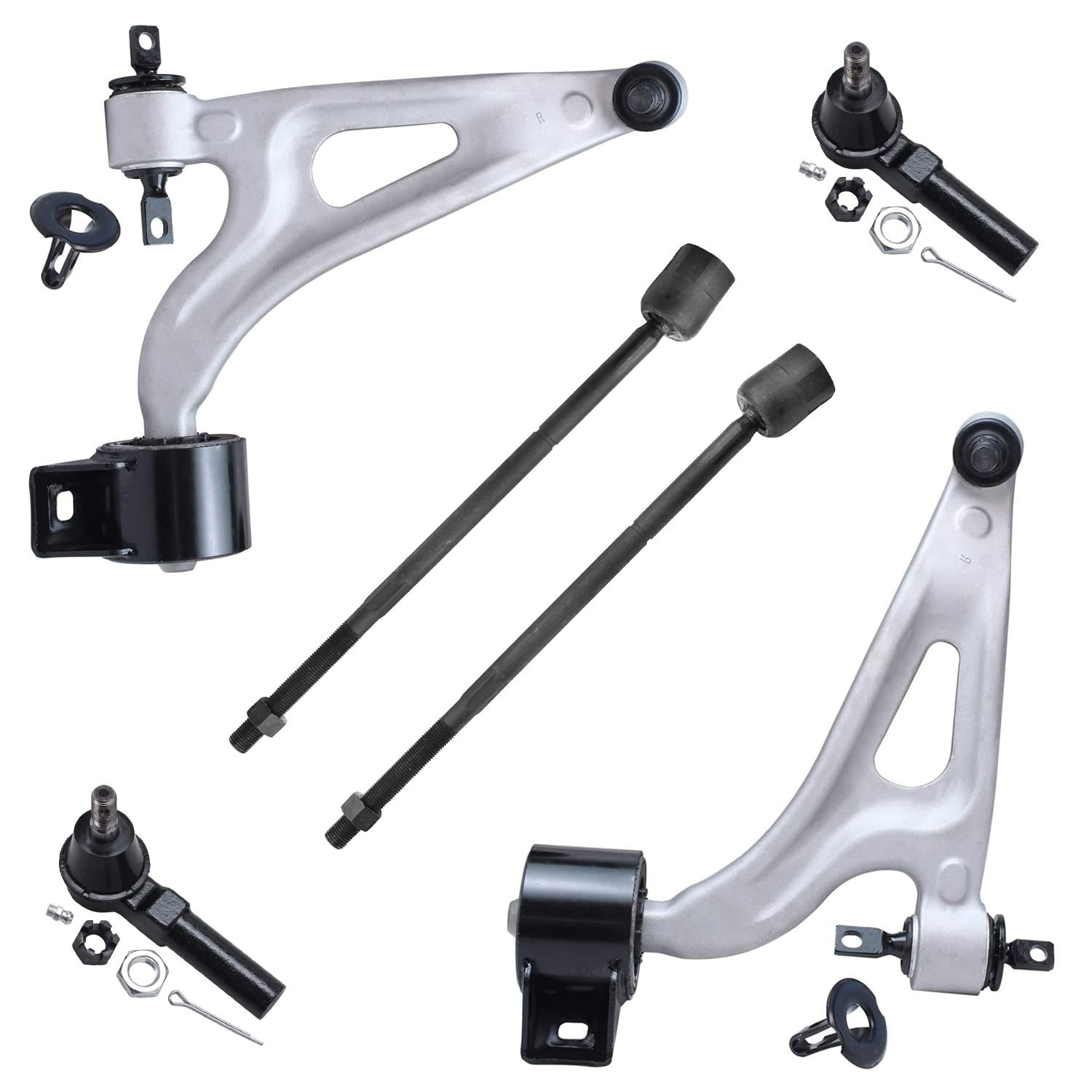6pc Front Lower Control Arms Tie Rods Suspension Kit