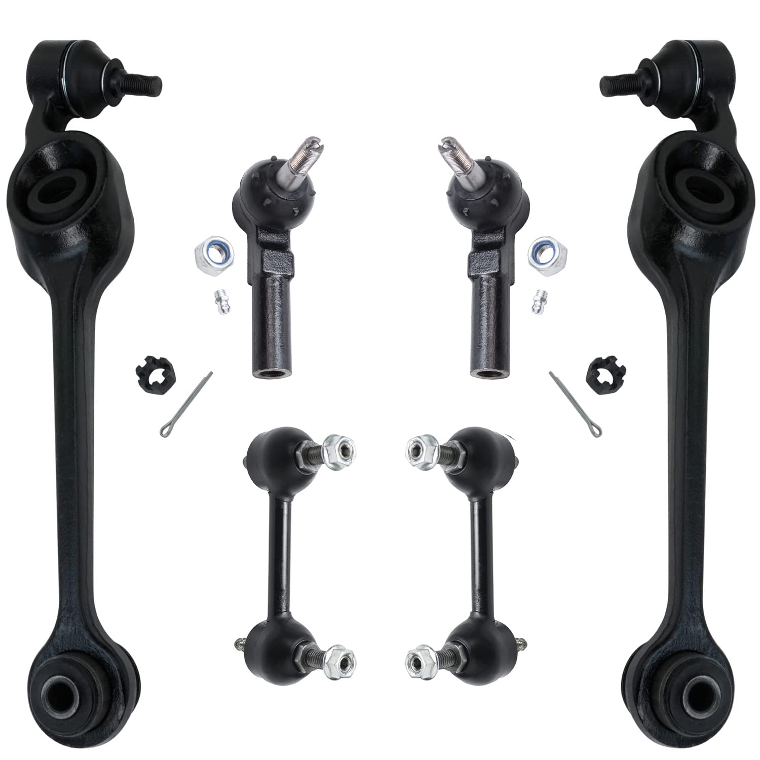6pc Front Lower Control Arms Rear Sway Bar Links Outer Tie Rods Suspension Kit