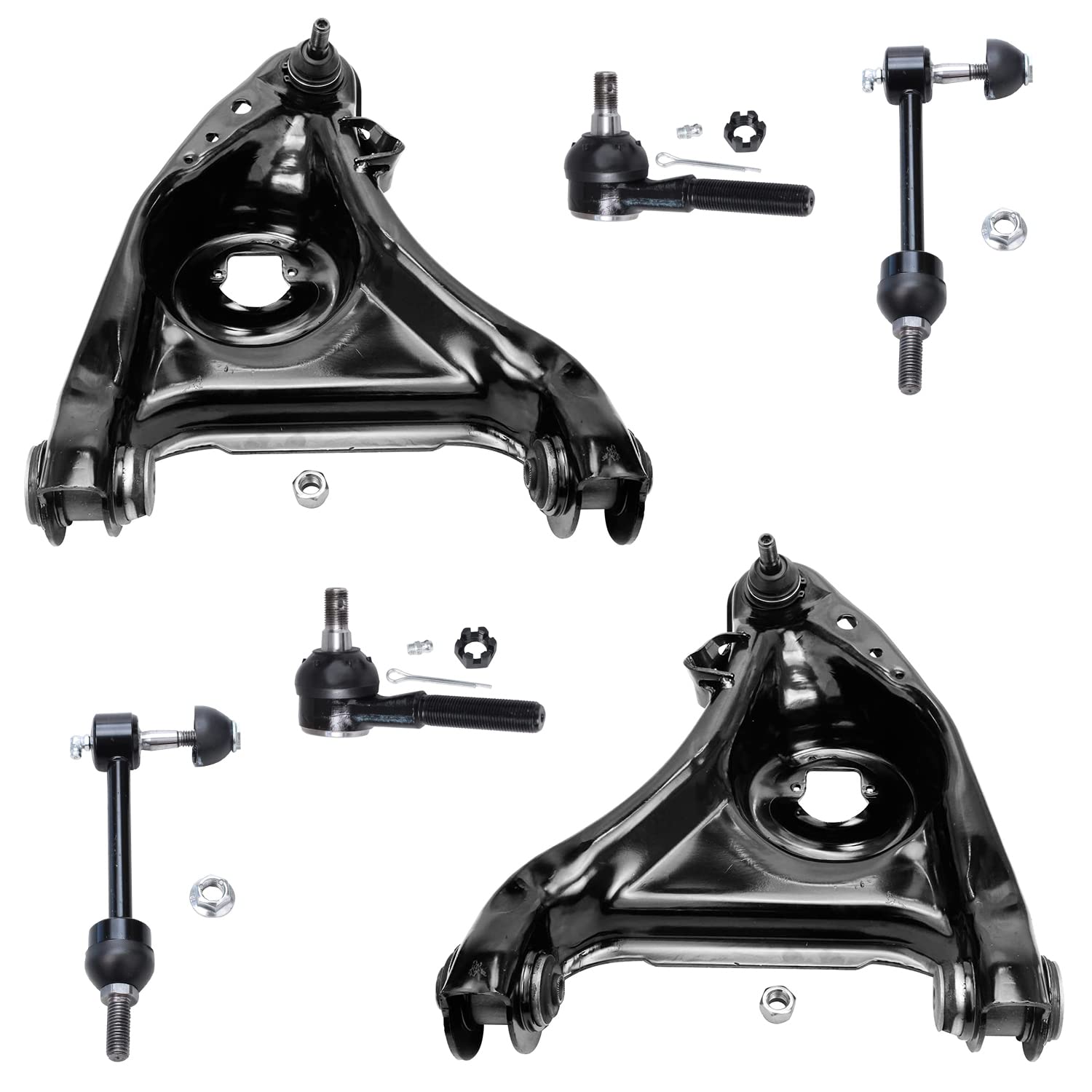 6pc Front Lower Control Arms Tie Rods Sway Bar Links Suspension Kit