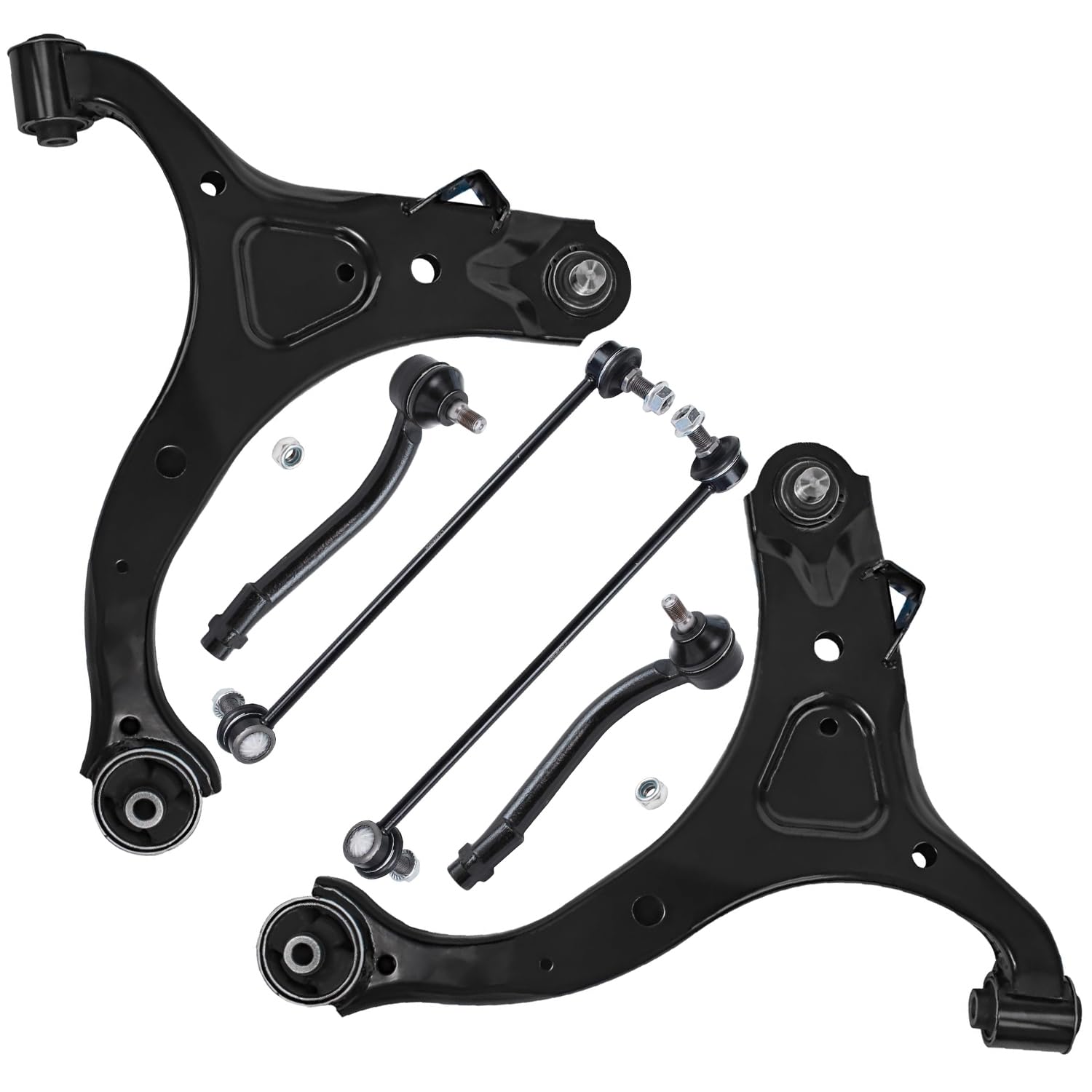 6pc Front Lower Control Arms Outer Tie Rods Sway Bar Links Suspension Kit
