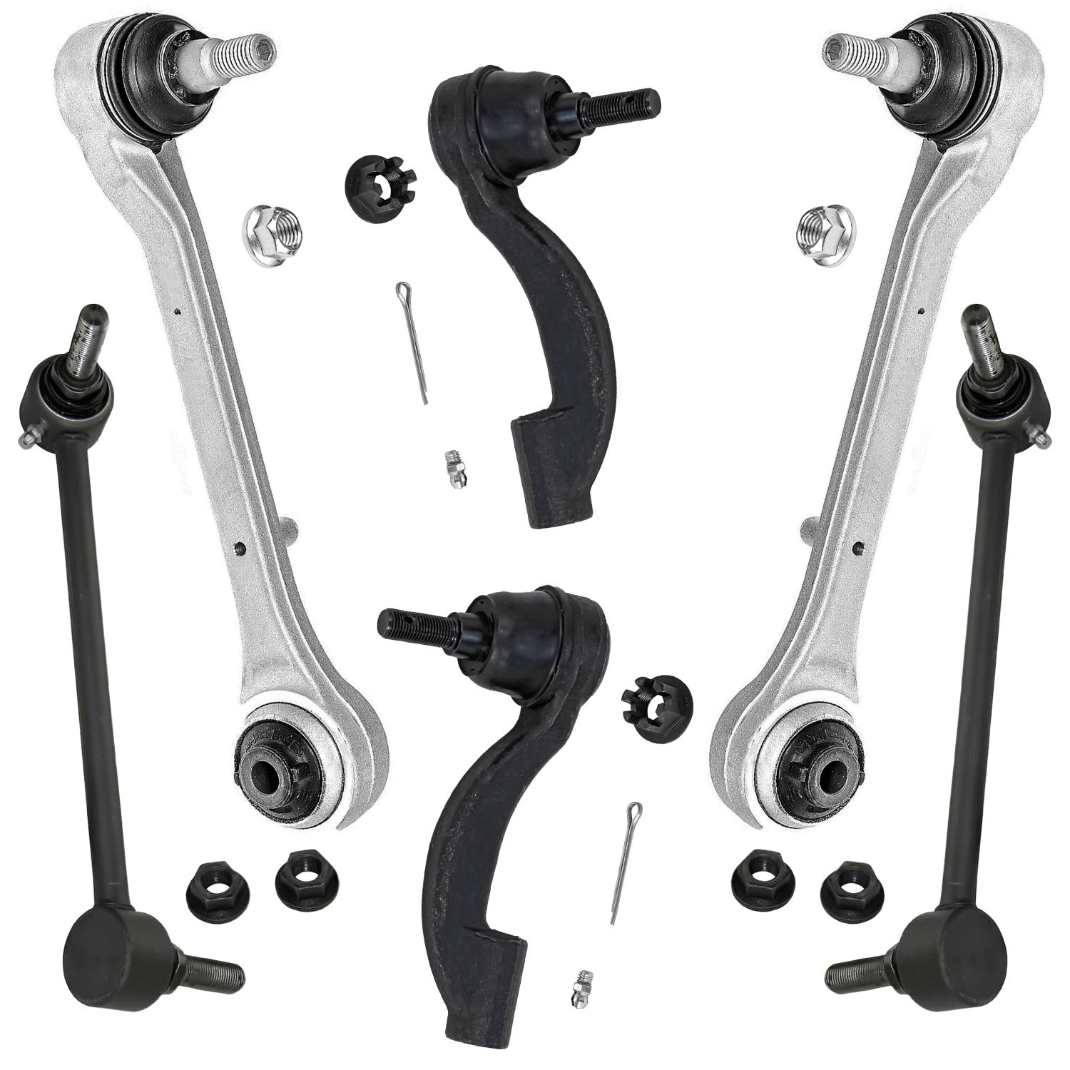 6pc Front Lower Rearward Control Arms Outer Tie Rods Suspension Kit