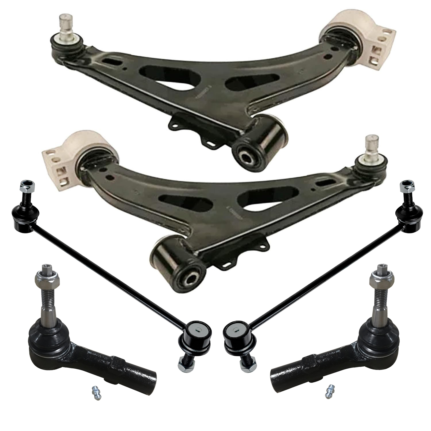 6pc Front Lower Control Arms Outer Tie Rods Sway Bar Links Suspension Kit