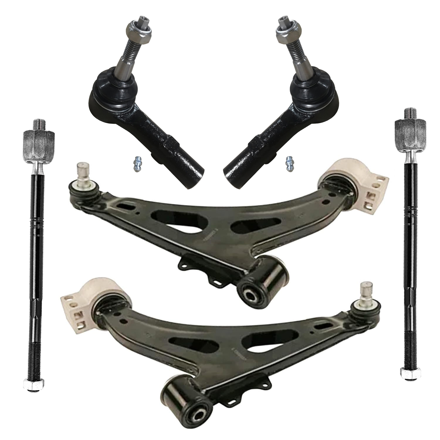 6pc Front Lower Control Arms Inner Outer Tie Rods Suspension Kit