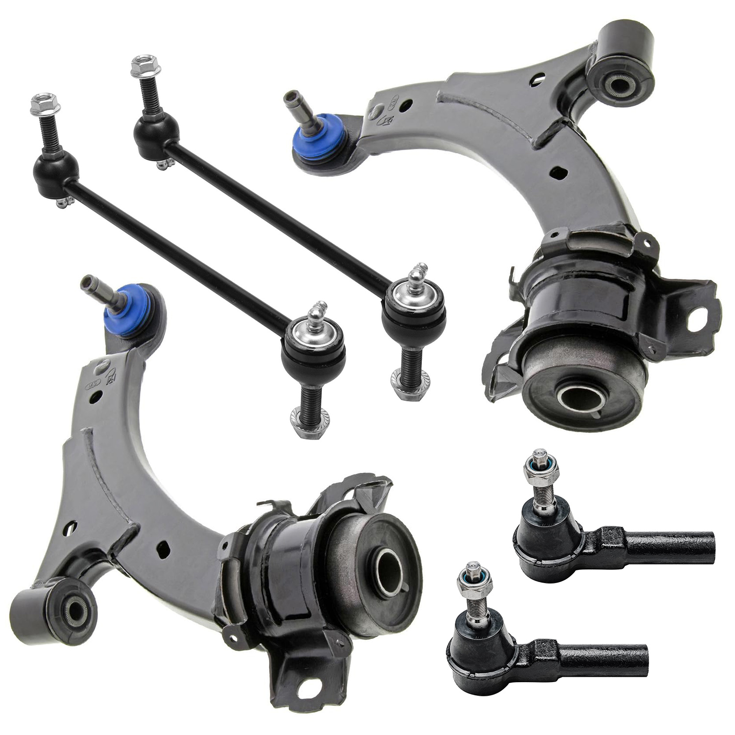 6pc Front Lower Control Arms Outer Tie Rods Sway Bar Links Suspension Kit