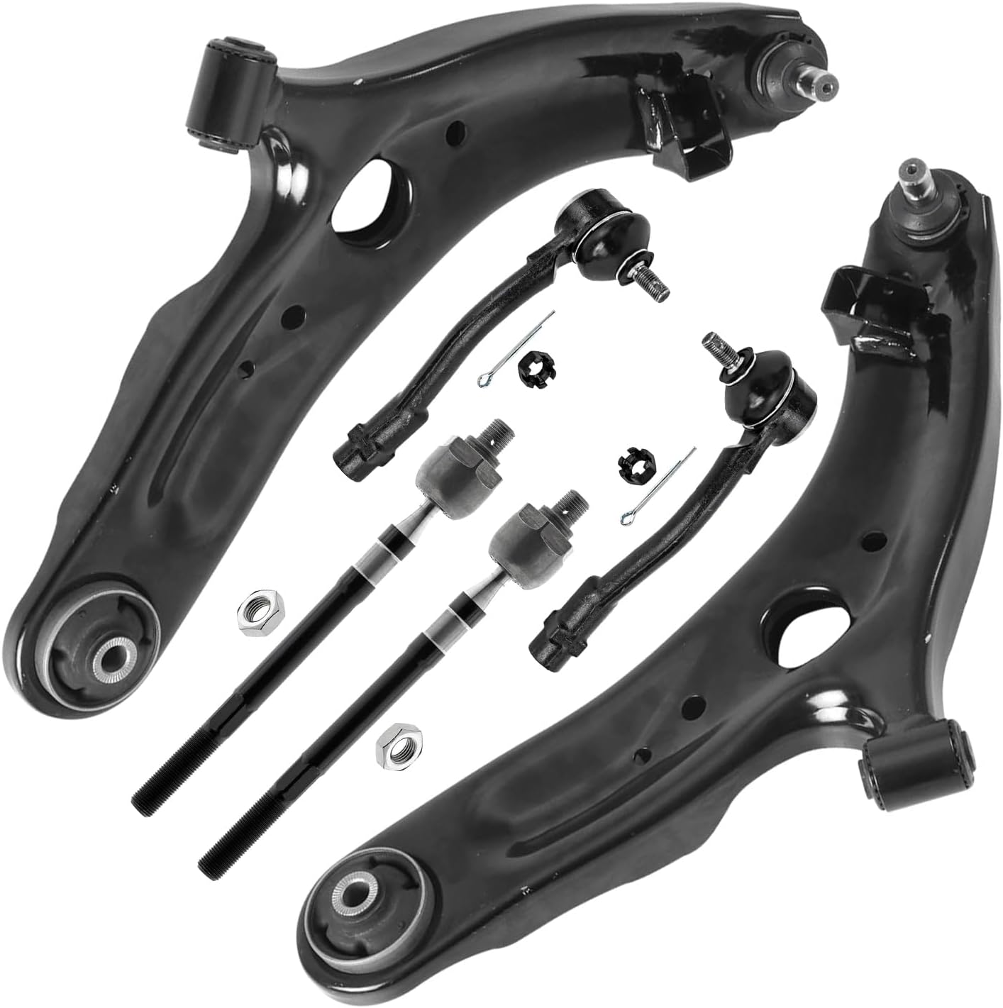 6pc Front Lower Control Arms Inner Outer Tie Rods Suspension Kit