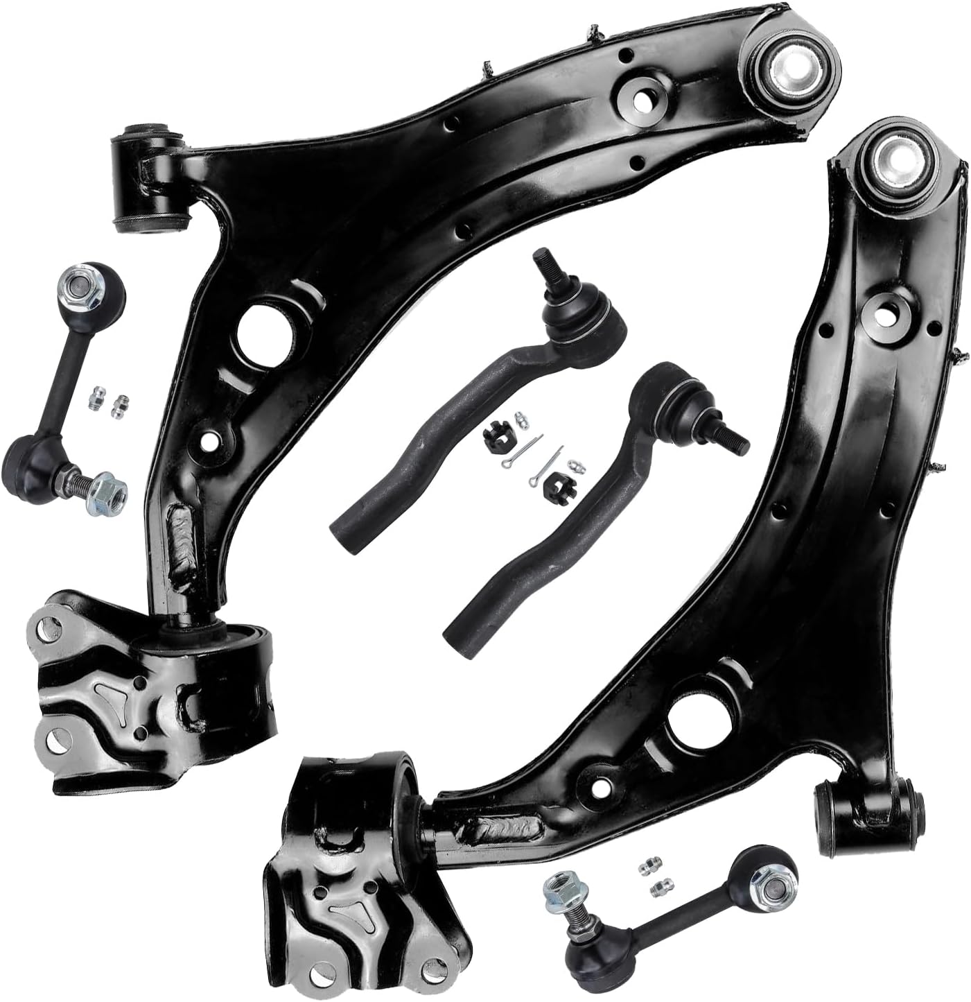 6pc Front Lower Control Arms Outer Tie Rods Sway Bar Links Suspension Kit