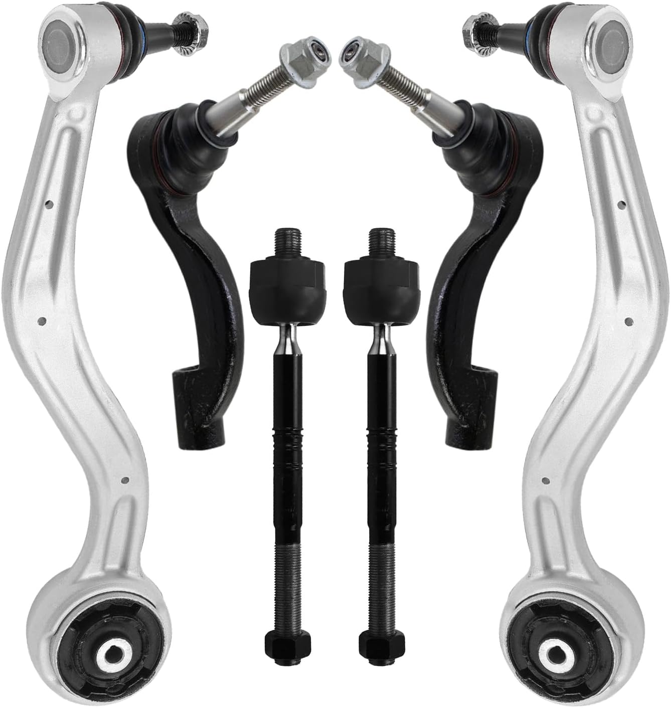 6pc Front Lower Forward Control Arms Inner Outer Tie Rods Suspension Kit