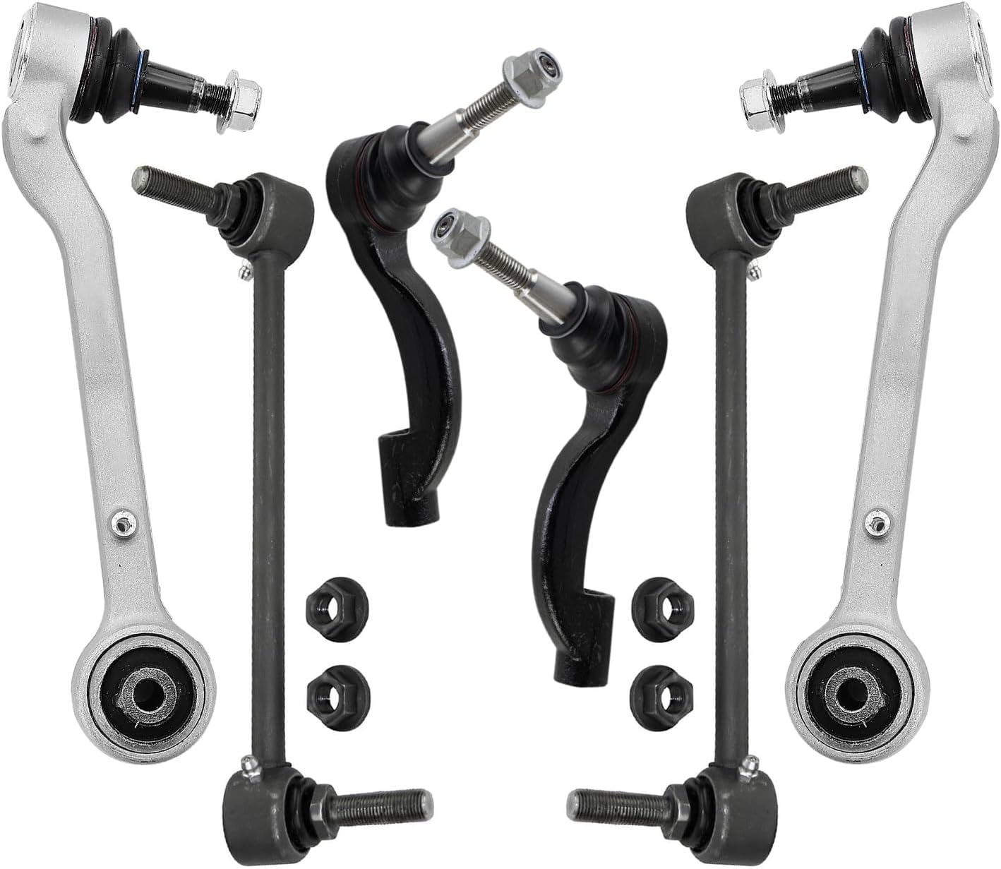 6pc Front Lower Rearward Control Arms Outer Tie Rods Suspension Kit