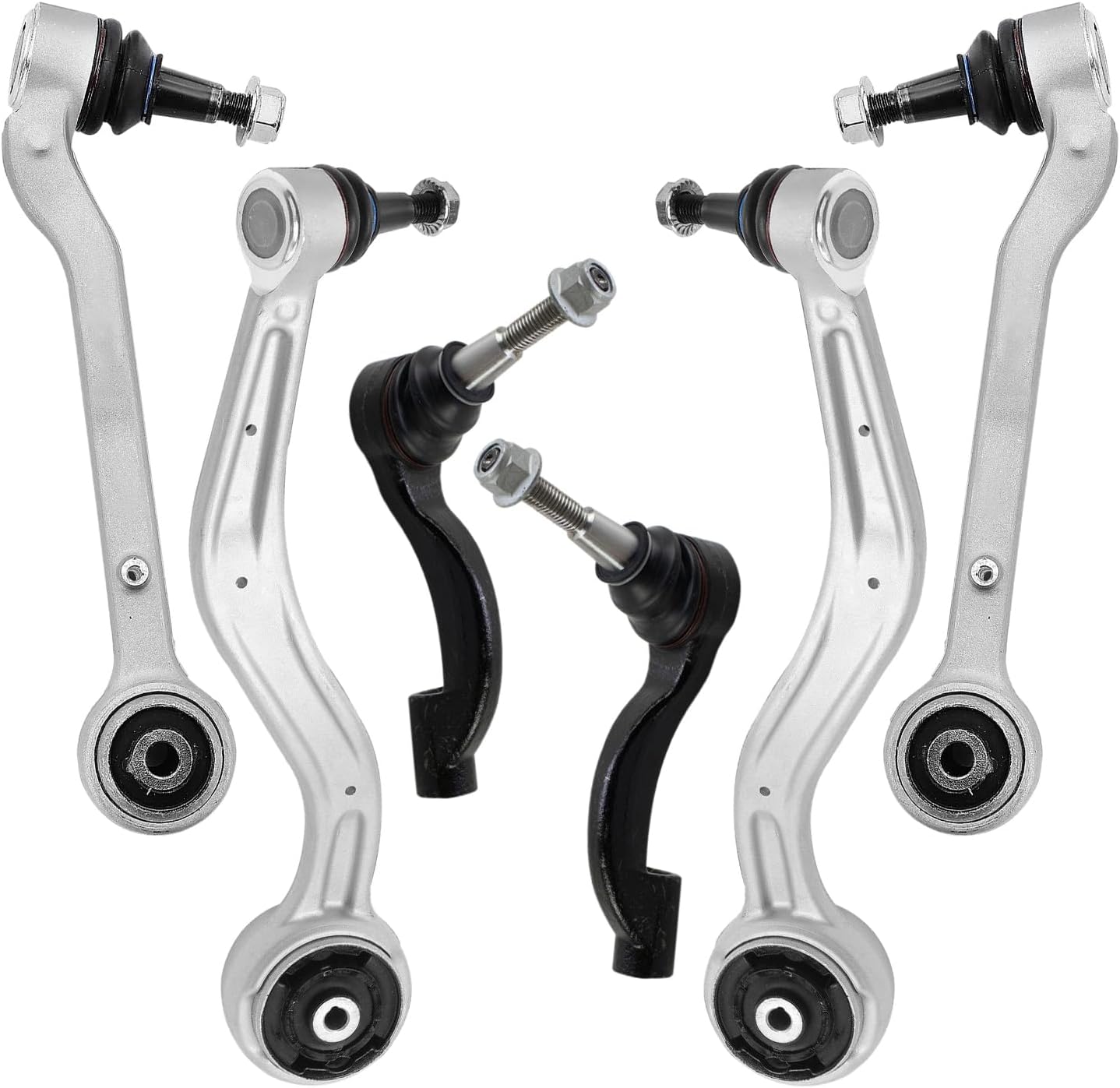 6pc Front Lower Forward Rearward Control Arms Outer Tie Rods Suspension Kit