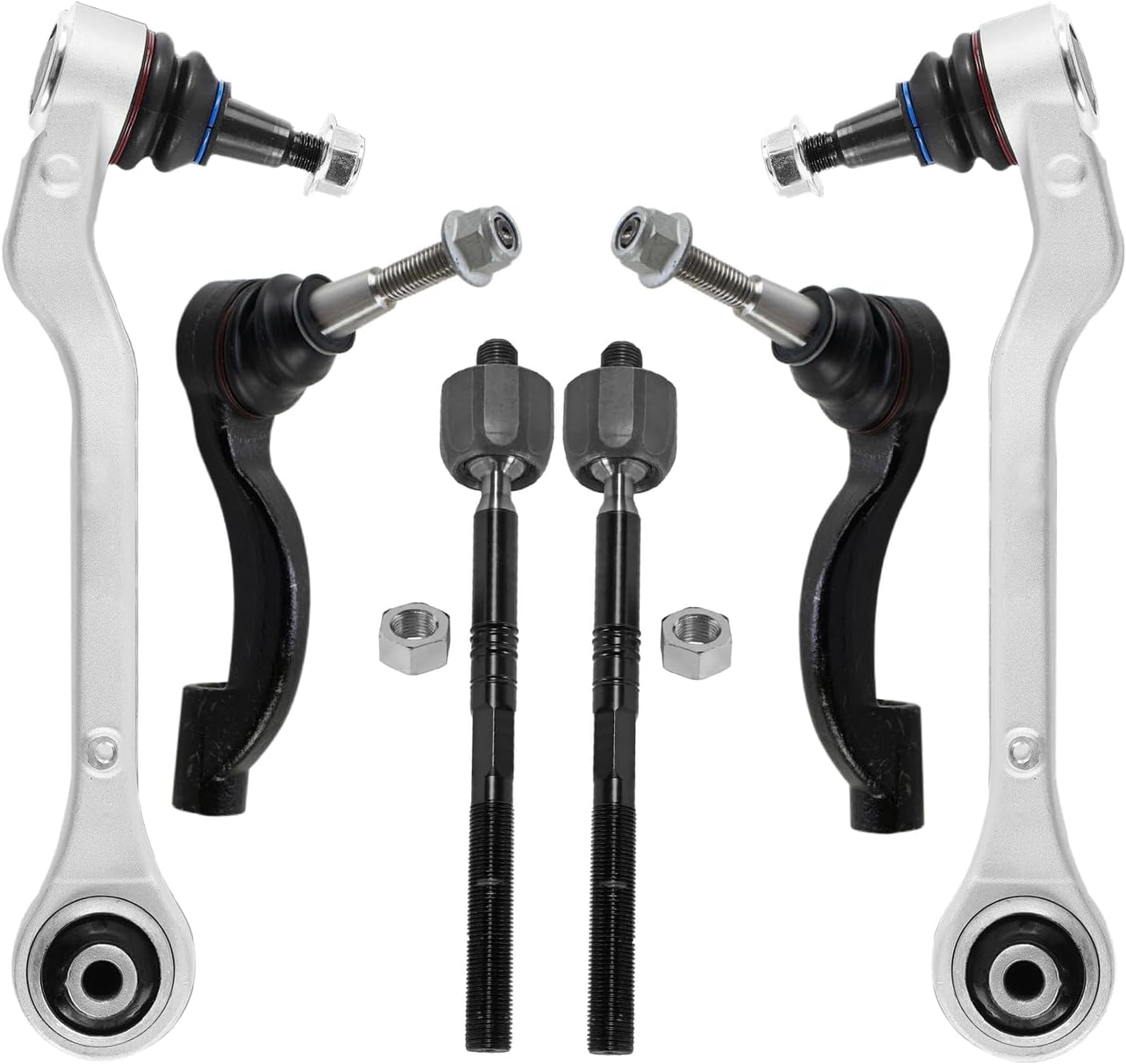 6pc Front Lower Rearward Control Arms Inner Outer Tie Rods Suspension Kit