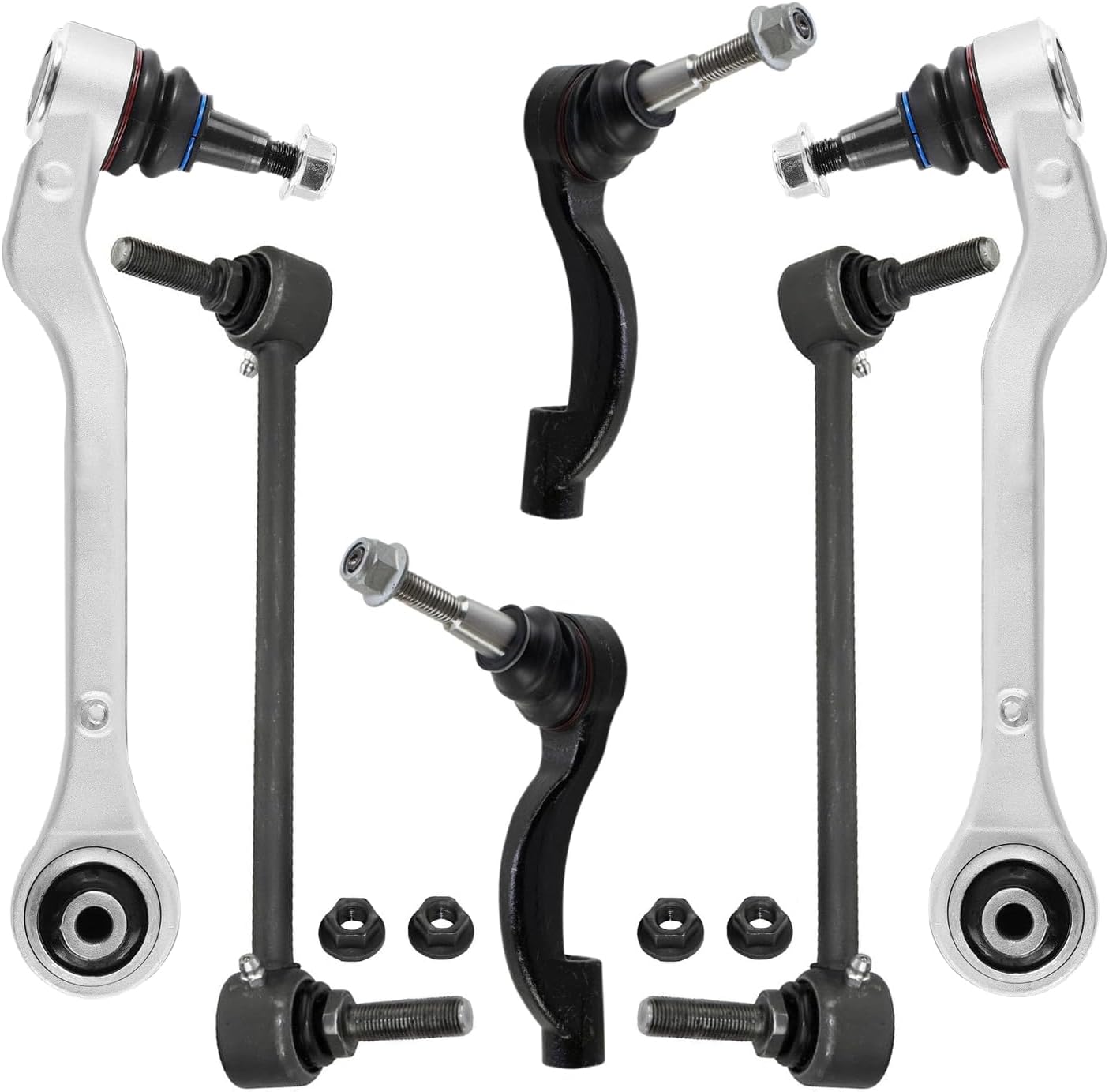 6pc Front Lower Rearward Control Arms Outer Tie Rods Suspension Kit