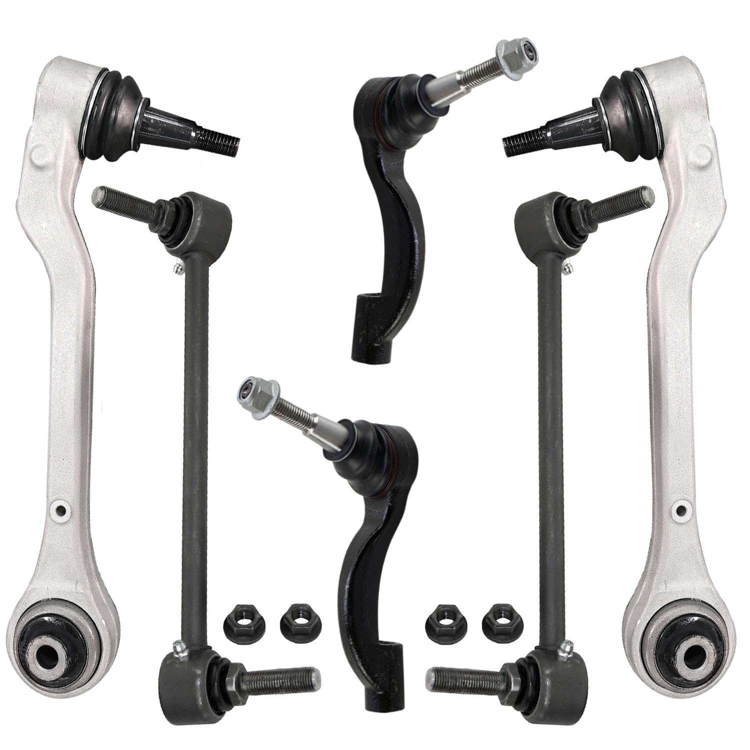 6pc Front Lower Rearward Control Arms Outer Tie Rods Suspension Kit
