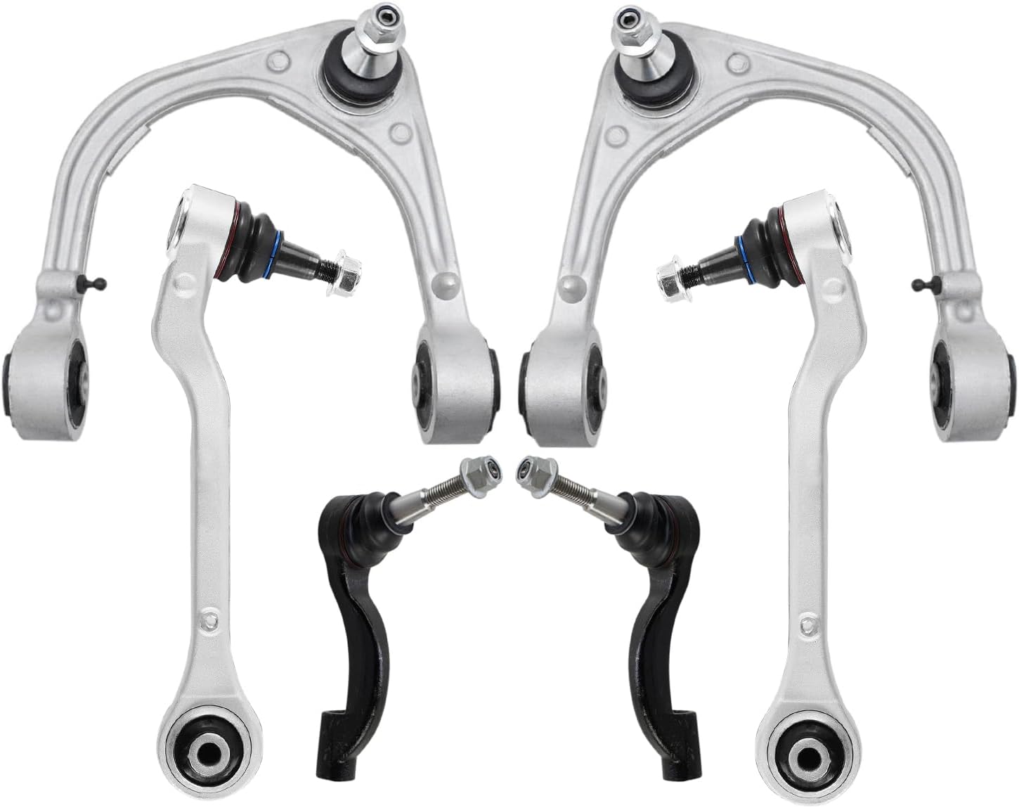 6pc Front Upper Lower Rearward Control Arms Outer Tie Rods Suspension Kit