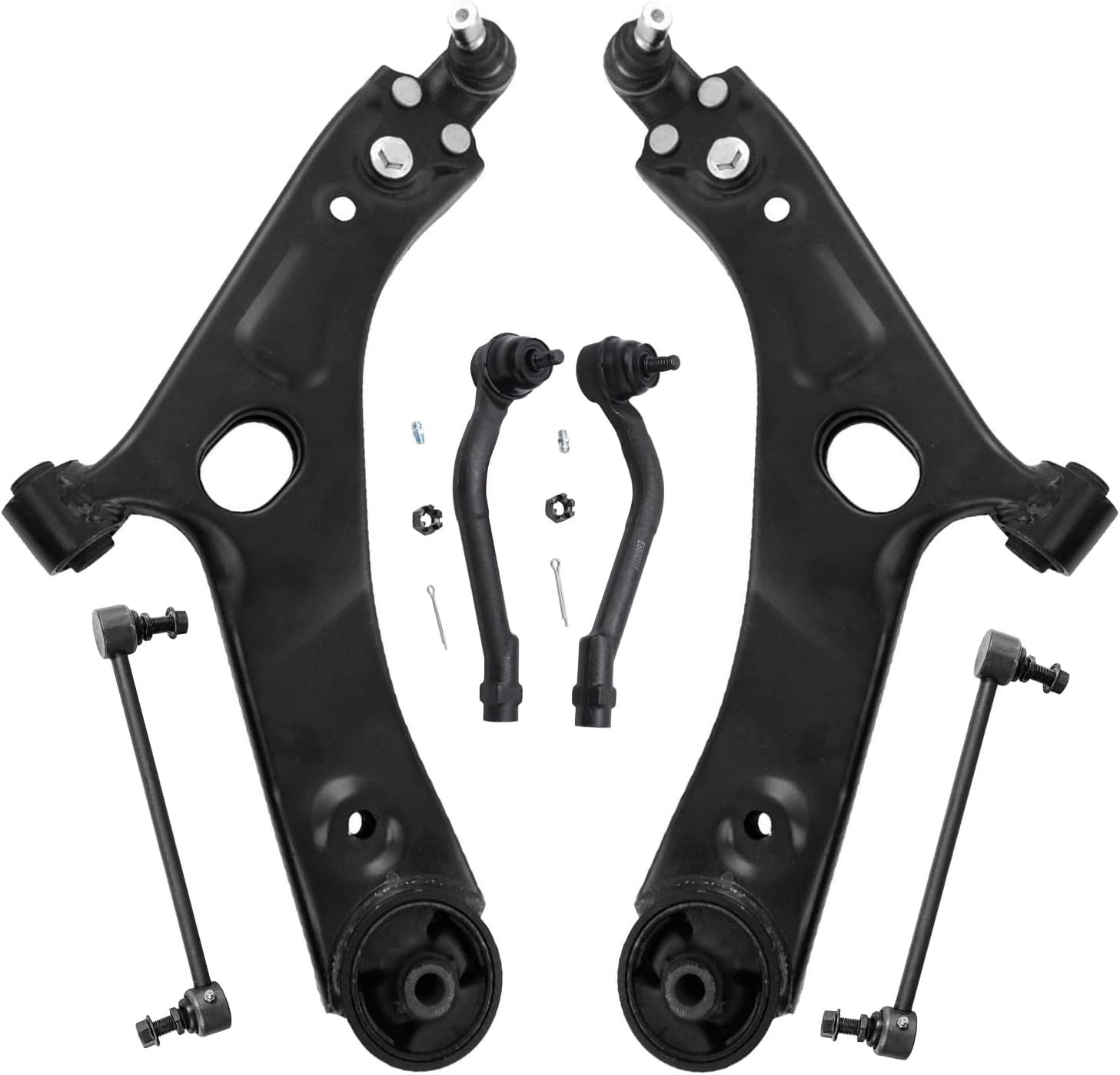 6pc Front Lower Control Arms Sway Bar Links Outer Tie Rods Suspension Kit